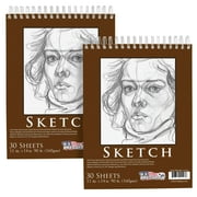 U.S. Art Supply 11" x 14" Heavy-Weight Paper Spiral Bound Sketch Pad, 90 Pound (160gsm), Pad of 30-Sheets (Pack of 2)