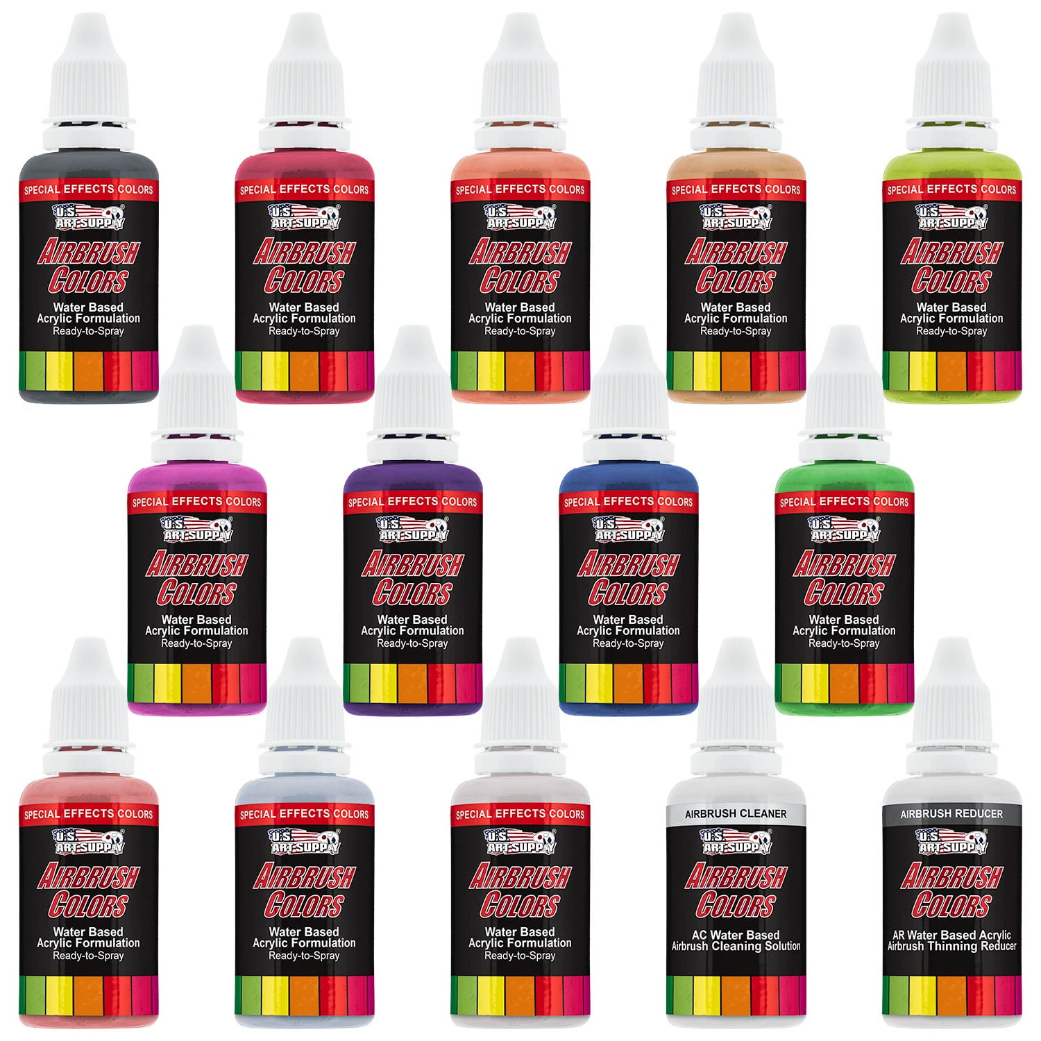 U.S. Art Supply® 12 Color 1oz Pearlescent AIRBRUSH Paint Set w Cleaner