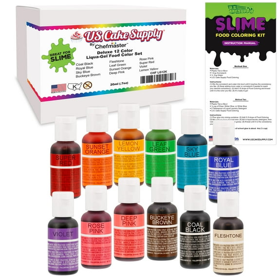 U.S. Art Supply 12 Color Liqua-Gel Slime Making Food Coloring Dye Kit - Non-Toxic, Food Grade