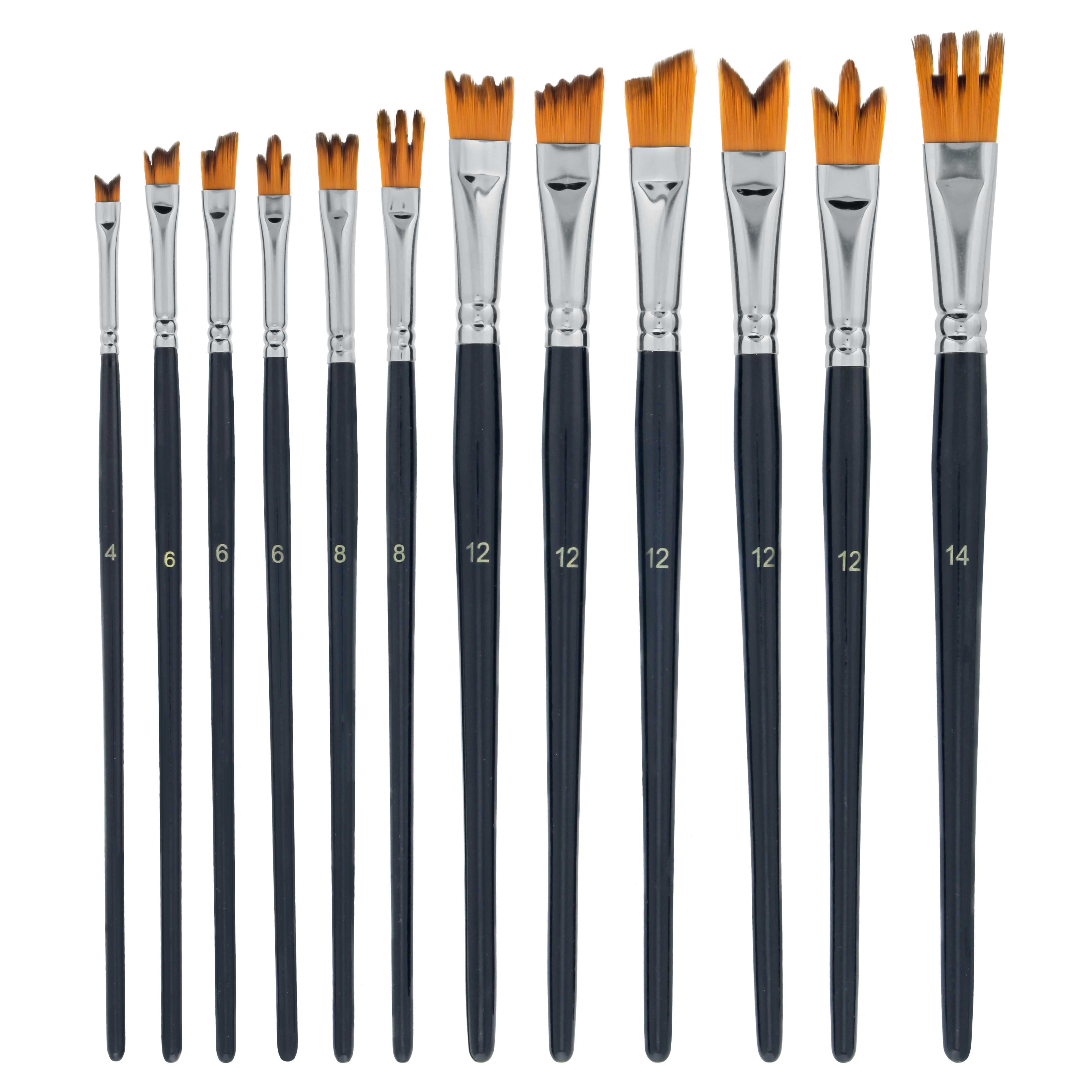 U.S. Art Supply 12 Piece Special Effects Artist Paint Brush Set - Professional Taklon Synthetic FX Brushes, Ribbon, Muti-Liner, Angular - Create Grass, Hair, Fur - Watercolor, Acrylic, Gouache, Oil