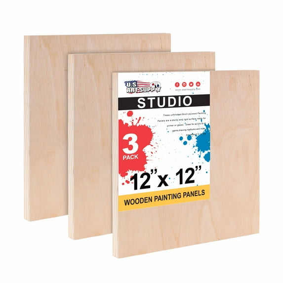 U.S. Art Supply 12" x 12" Birch Wood Paint Pouring Panel Boards, Studio 3/4" Deep Cradle (Pack of 3)