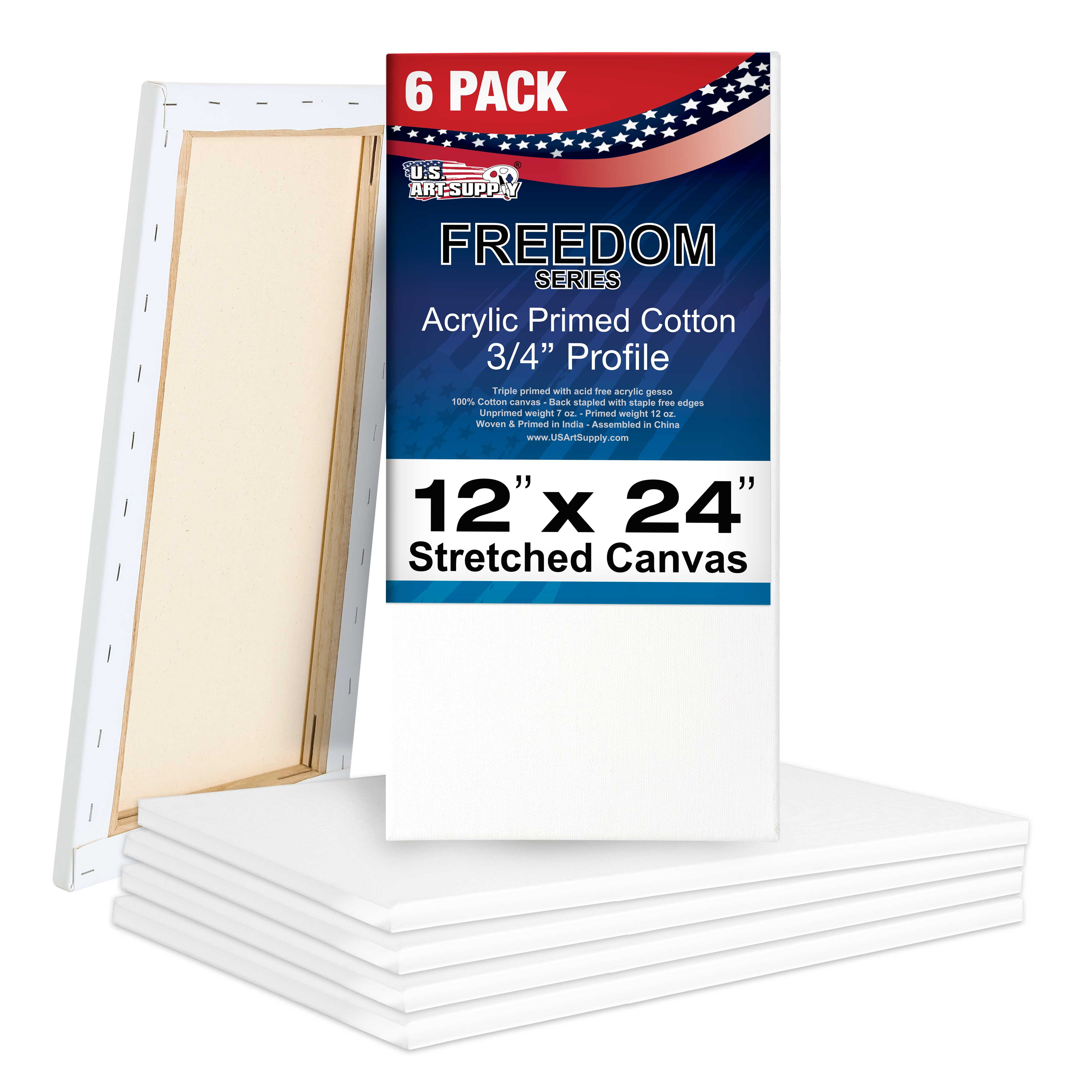 U.S. Art Supply 20 x 30 inch Stretched Canvas 12-Ounce Triple Primed,  6-Pack - Professional Artist Quality White Blank 3/4 Profile, 100% Cotton