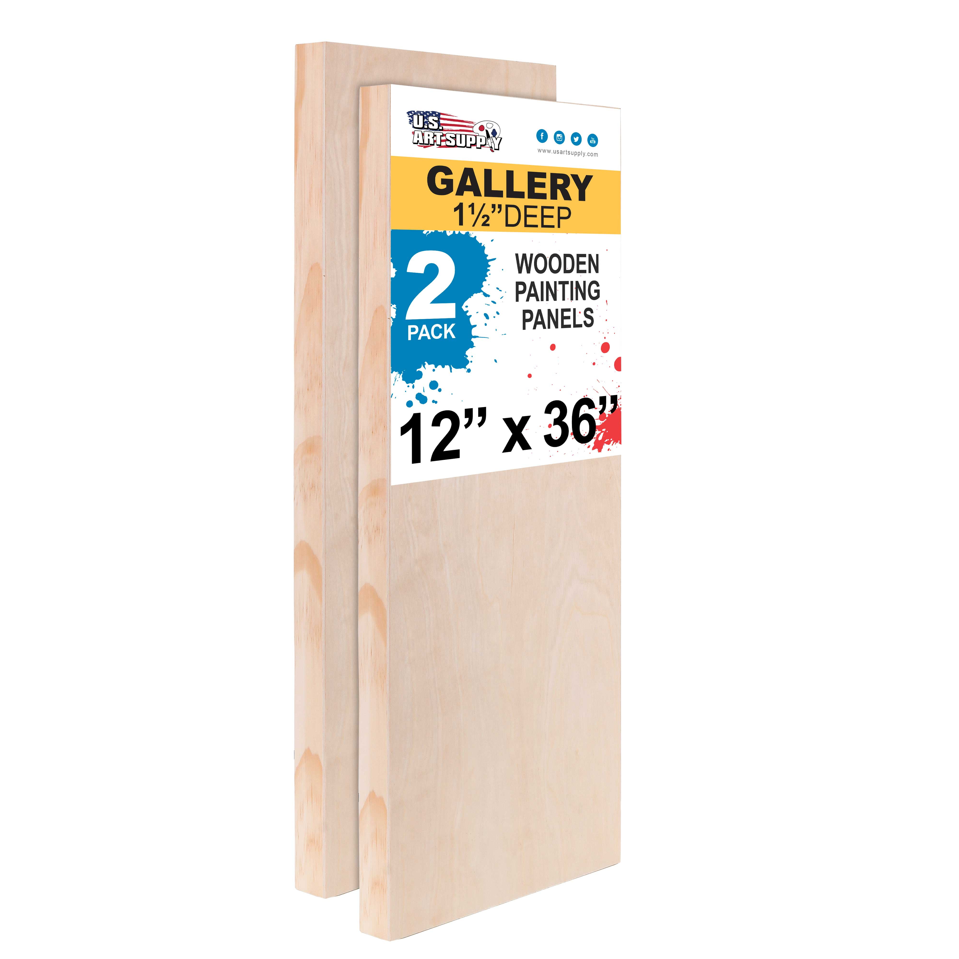 12" x 36" Birch Wood Gallery Painting Panels, 2 Pack