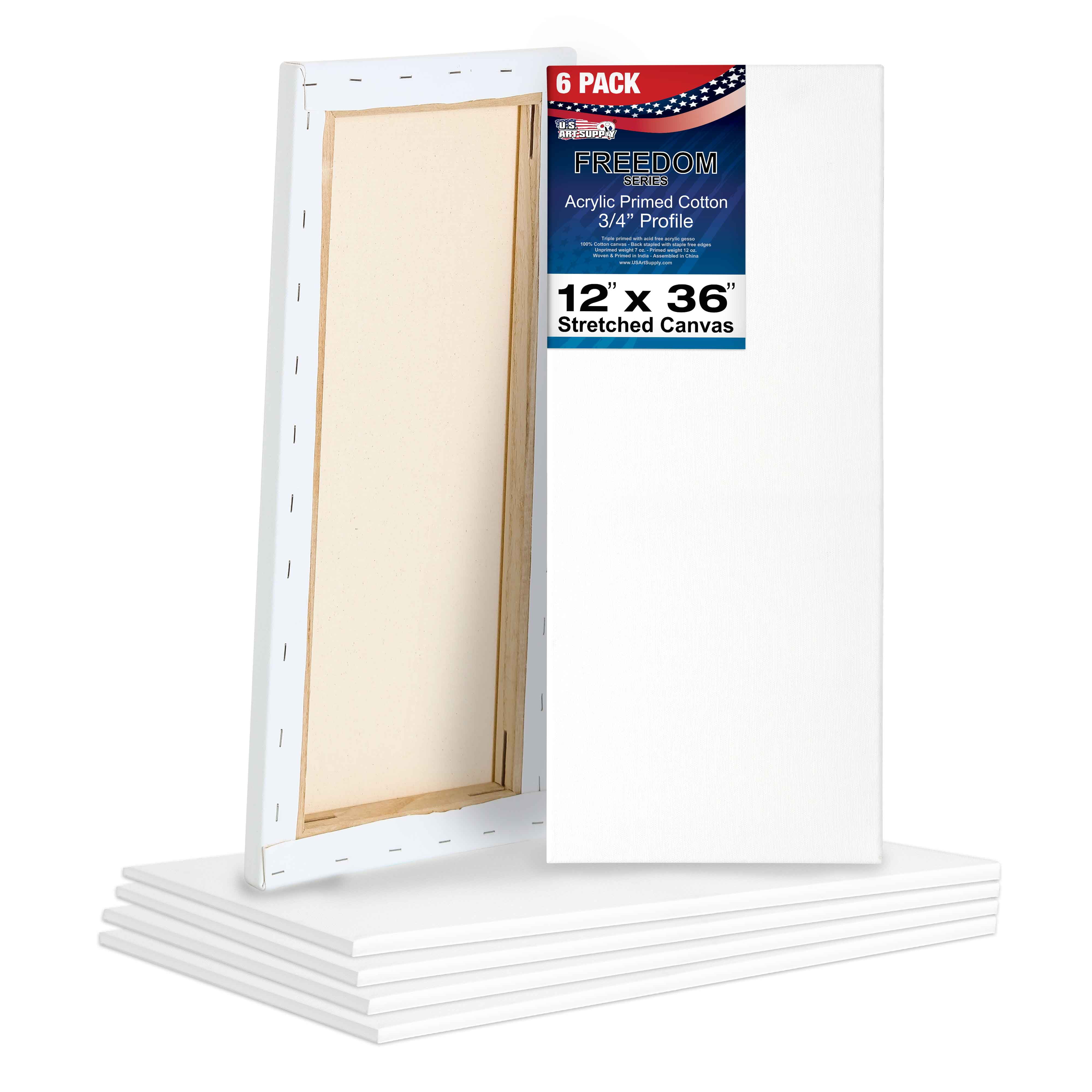 U.S. Art Supply 12 x 36 inch Stretched Canvas 12-Ounce Triple Primed, 6-Pack - Professional Artist Quality White Blank 3/4" Profile, 100% Cotton, Heavy-Weight Gesso - Acrylic Pouring, Oil Painting