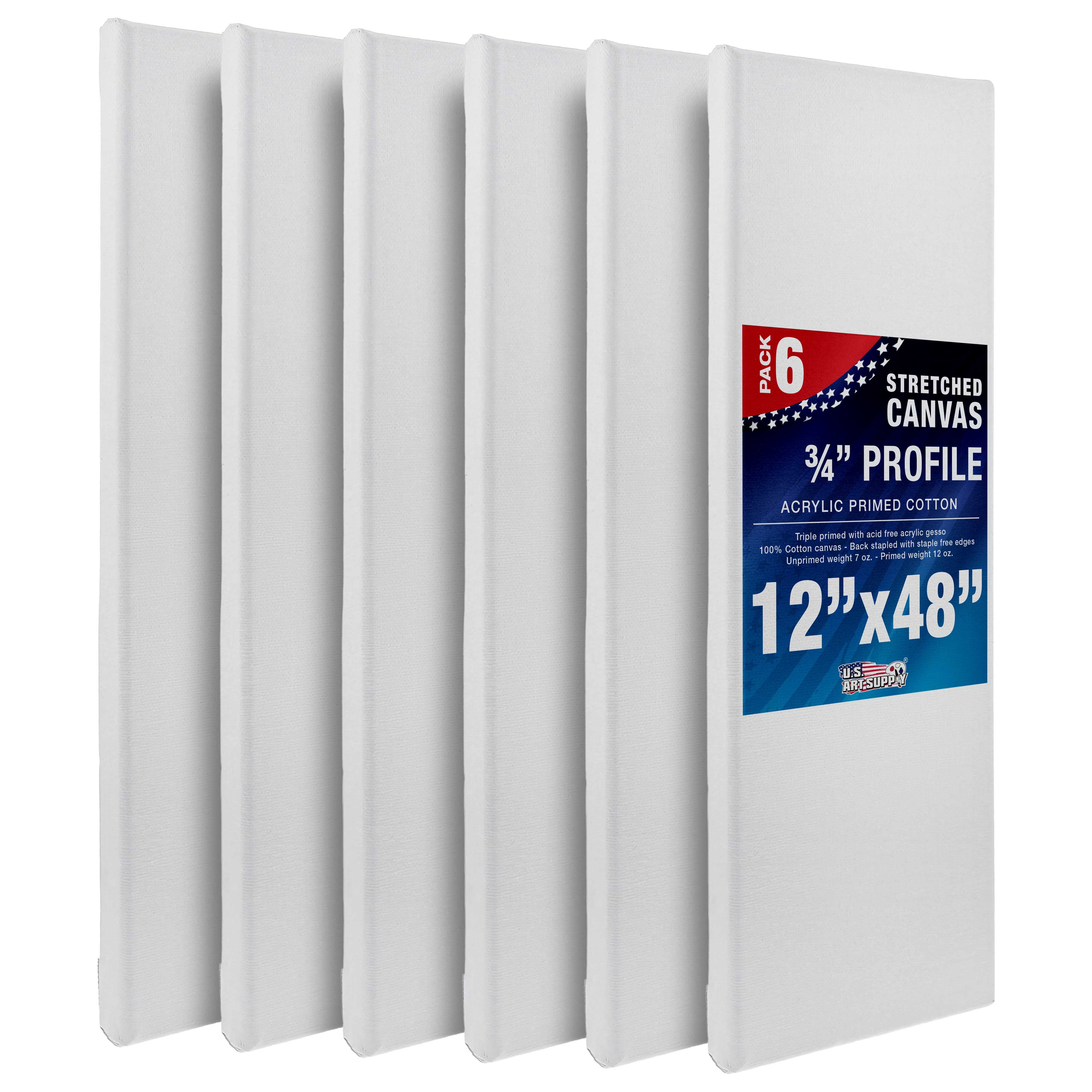 U.S. Art Supply 12 x 48 inch Stretched Canvas 12-Ounce Triple Primed, 6-Pack - Professional Artist Quality White Blank 3/4" Profile, 100% Cotton, Heavy-Weight Gesso - Acrylic Pouring, Oil Painting