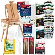 U.S. Art Supply 121-Piece Custom Artist Painting Set with Coronado Field Studio Sketch Box Easel, 72 Paint Colors, 24 Acrylic, 24 Oil, 24 Watercolor, 8 Canvases, 32 Brushes, Painting Pad, 2 Palettes