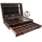  Sunnyglade 145 Piece Deluxe Art Set, Wooden Art Box & Drawing  Kit with Crayons, Oil Pastels, Colored Pencils, Watercolor Cakes, Sketch  Pencils, Paint Brush, Sharpener, Eraser, Color Chart (Pink) 