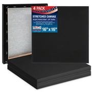 U.S. Art Supply 16 x 16 inch Black Stretched Canvas 12-Ounce Primed, 4-Pack - Professional Artist Quality 3/4" Profile, 100% Cotton, Heavy-Weight, Gesso - Painting, Acrylic Pouring, Oil Paint