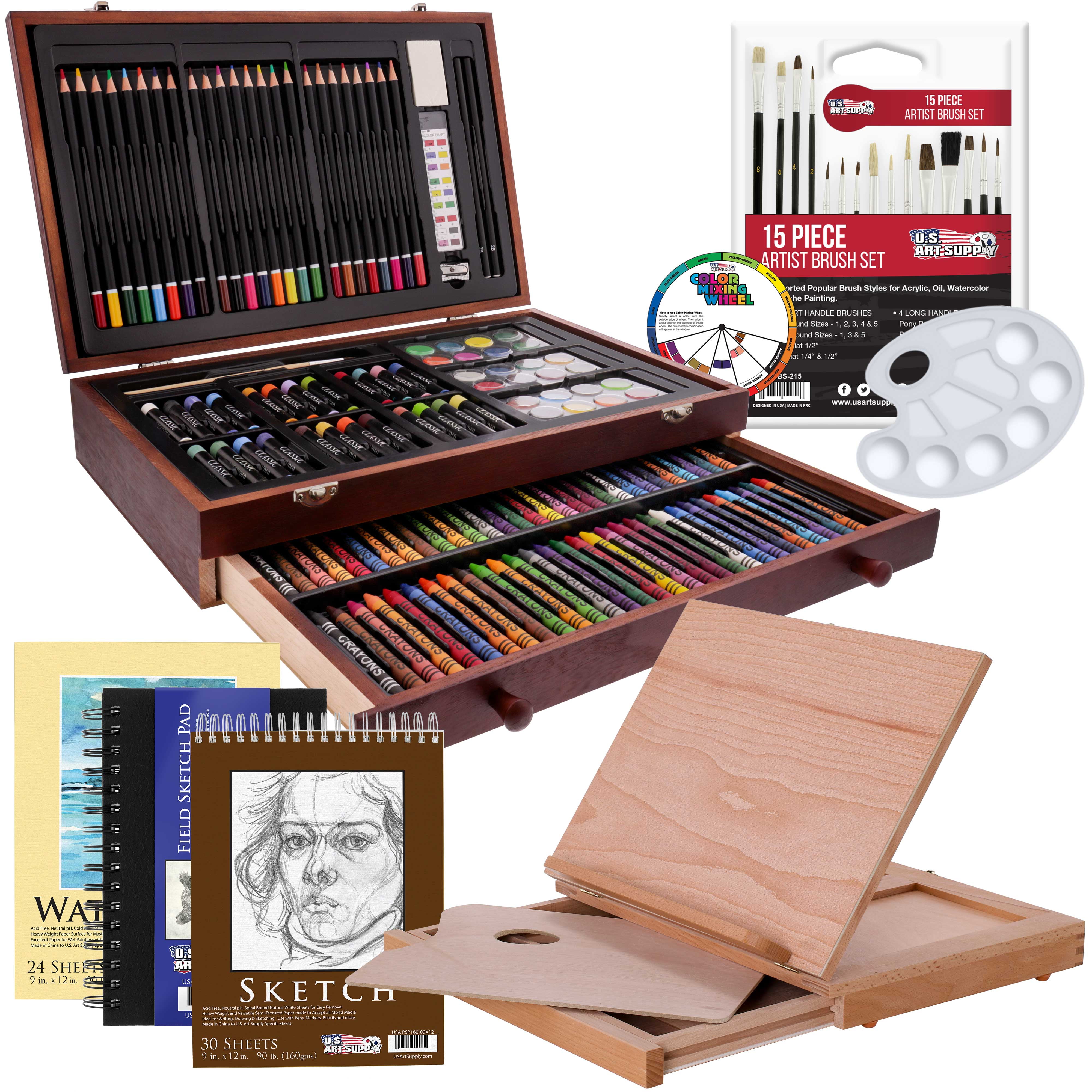 US Art Supply 82 Piece Deluxe Art Creativity Set in Wooden Case with BONUS 20 additional pieces