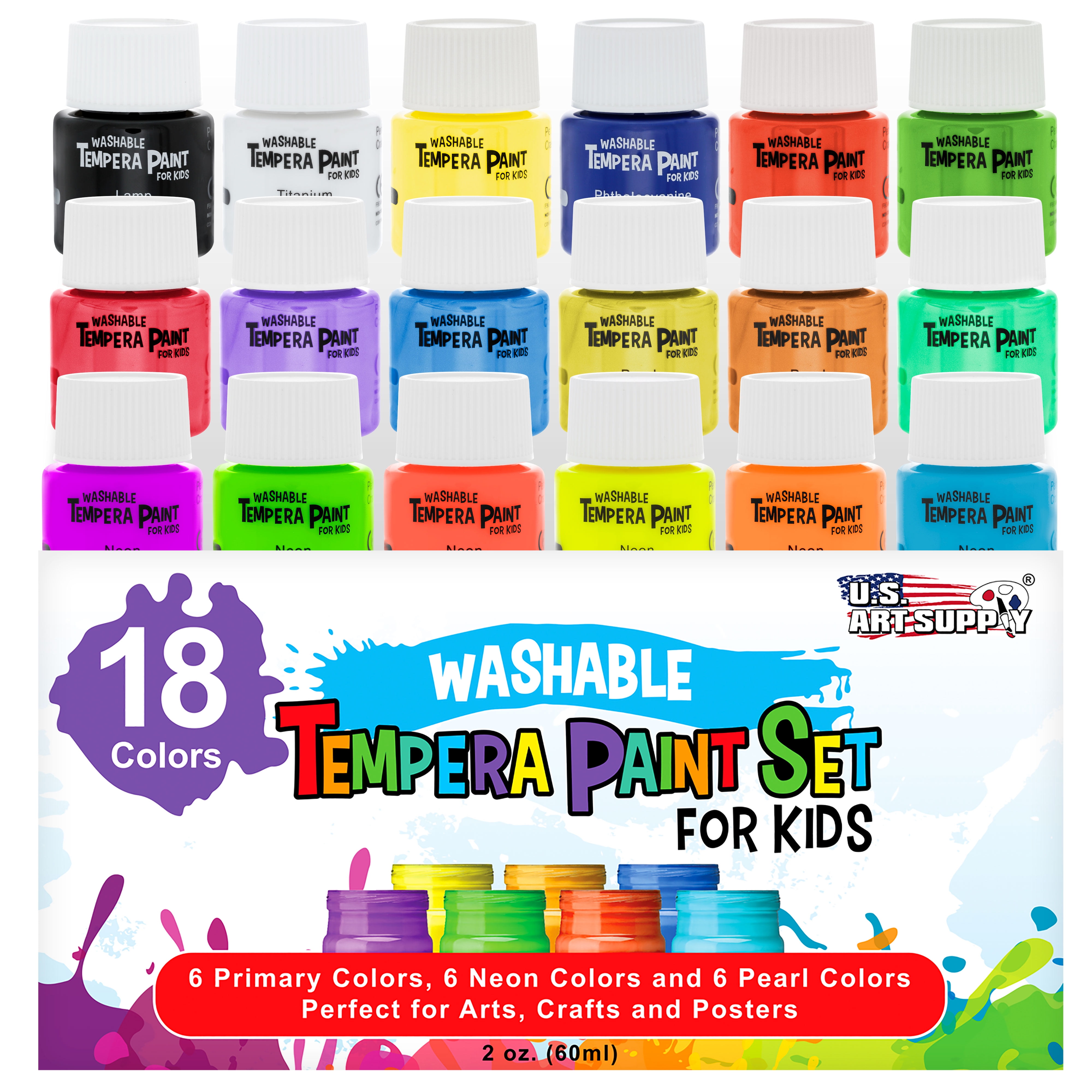 Kingart Tempera Paint Sticks, 60 Vibrant Colors for Kids, Super Quick Drying, Works Great on Paper Wood Glass Ceramic Canvas
