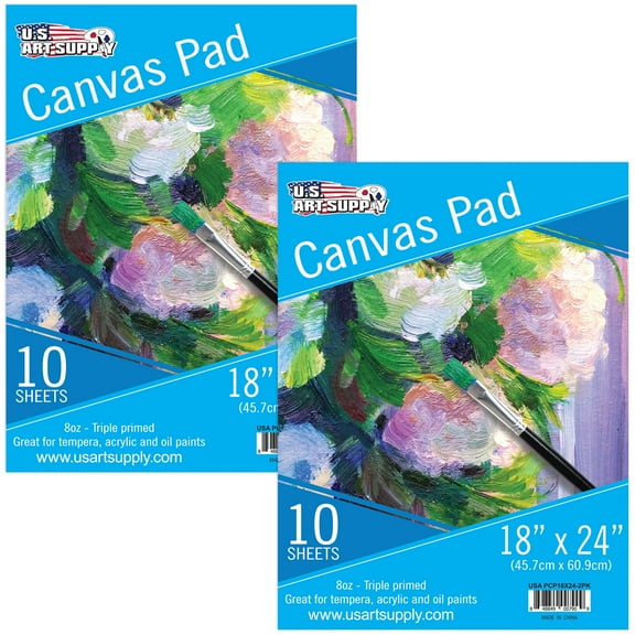 U.S. Art Supply 18" x 24" 10-Sheet 8-Ounce Triple Primed Acid-Free Canvas Paper Pad (Pack of 2 Pads)