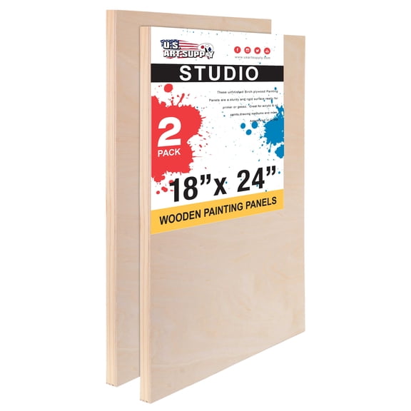U.S. Art Supply 18" x 24" Birch Wood Paint Pouring Panel Boards, Studio 3/4" Deep Cradle (Pack of 2) - Artist Wooden Wall Canvases - Painting Mixed-Media Craft, Acrylic, Oil, Watercolor, Encaustic