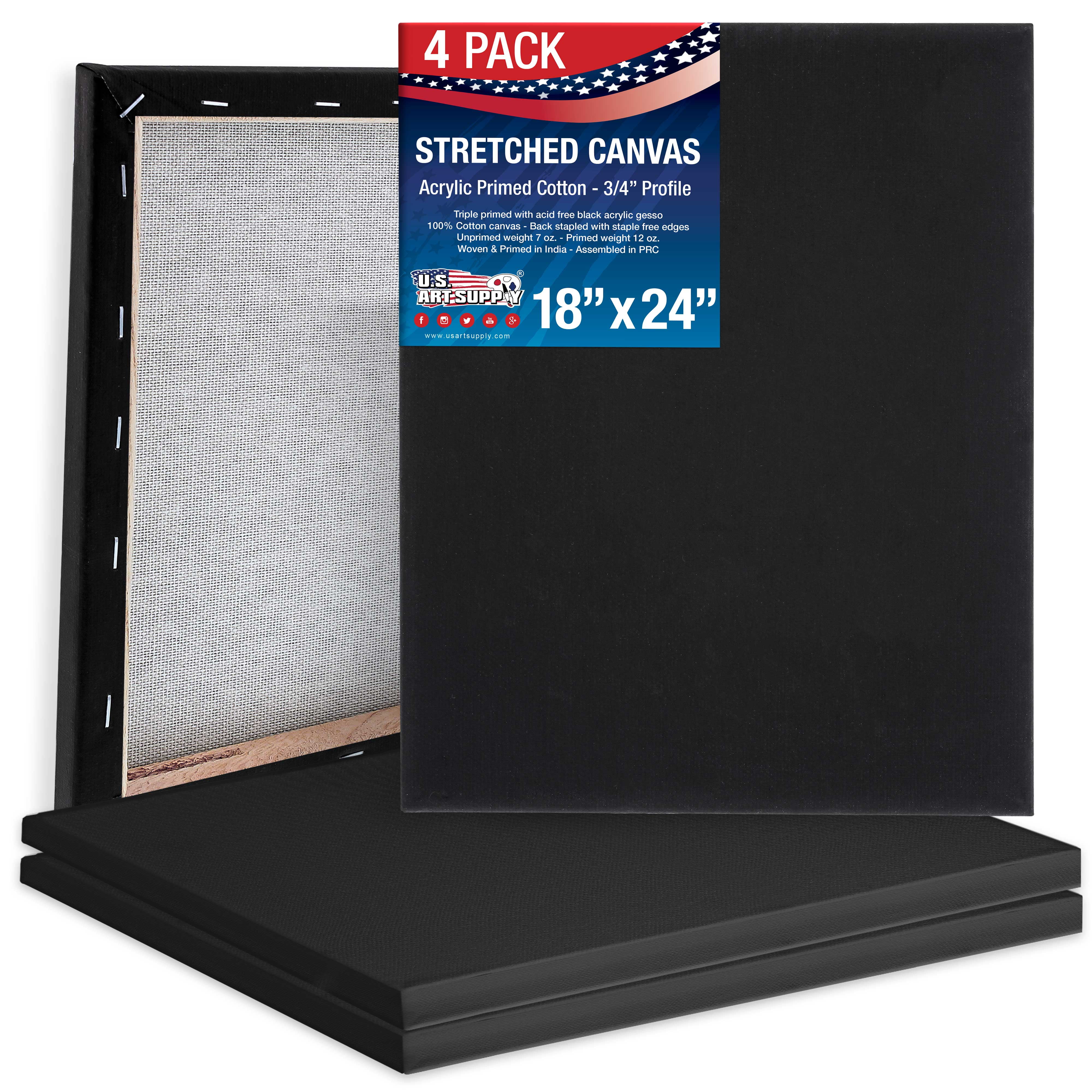 PHOENIX Black Stretched Canvas, 10x10 Inch/4 Pack - 3/4 Inch Profile, 8 Oz  Quadruple Gesso Primed 100% Cotton Blank Black Canvases for Acrylic, Oil