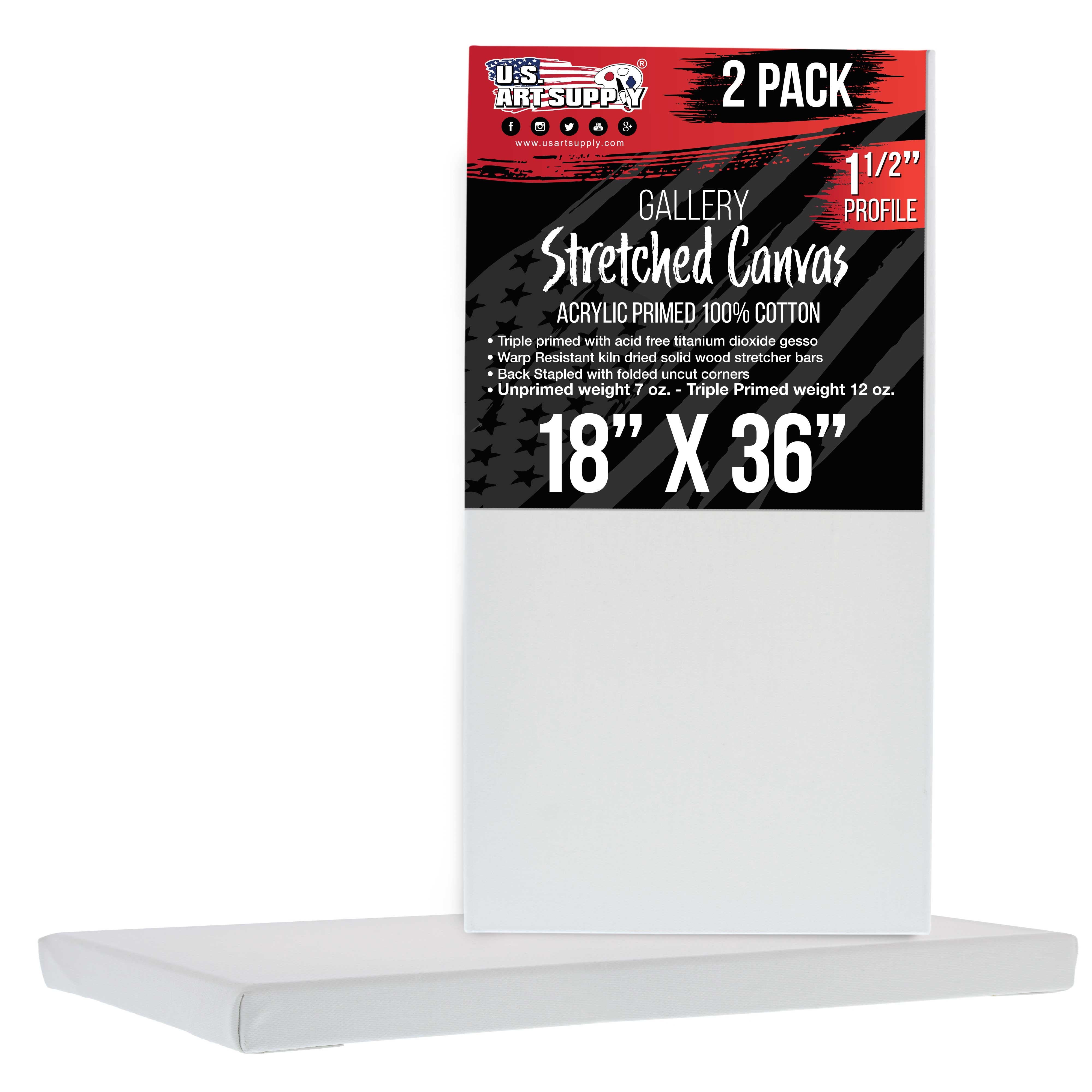 18" x 36" White Cotton Stretched Canvas 2-Pack with Pinewood Frame