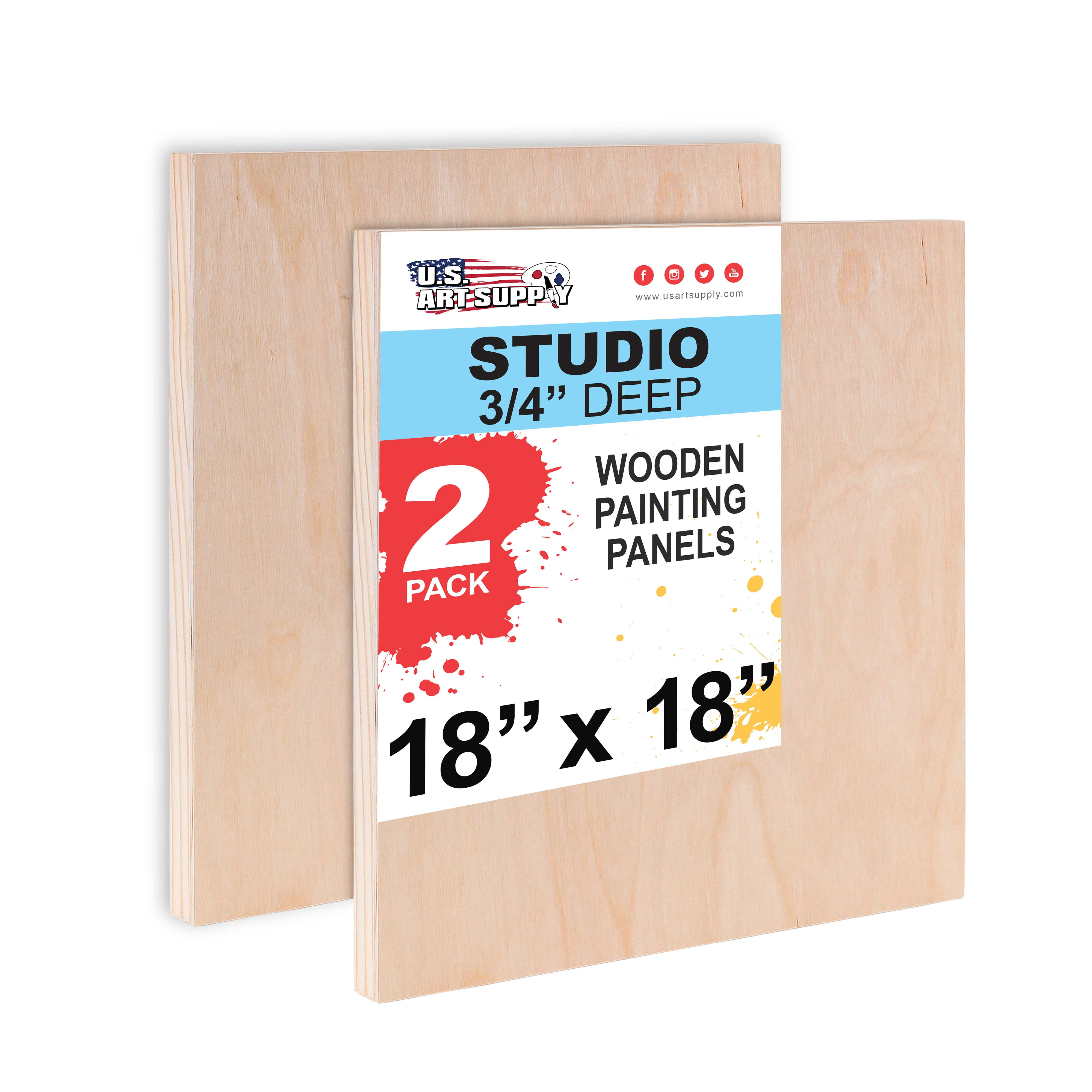 18" x 18" Birch Wood Studio Painting Panels, 3/4" Deep Cradle, Pack of 2