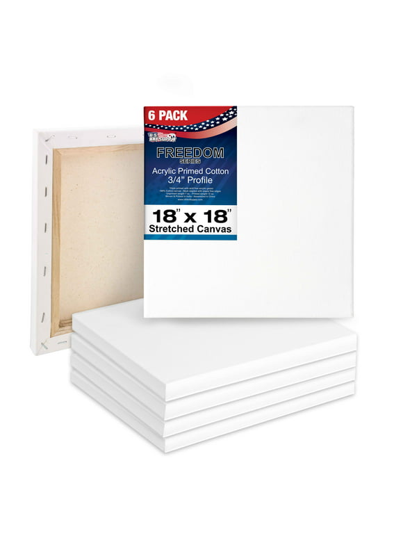 U.S. Art Supply 18 x 18 inch Stretched Canvas 12-Ounce Triple Primed, 6-Pack - Professional Artist Quality White Blank 3/4" Profile, 100% Cotton, Heavy-Weight Gesso - Acrylic Pouring, Oil Painting