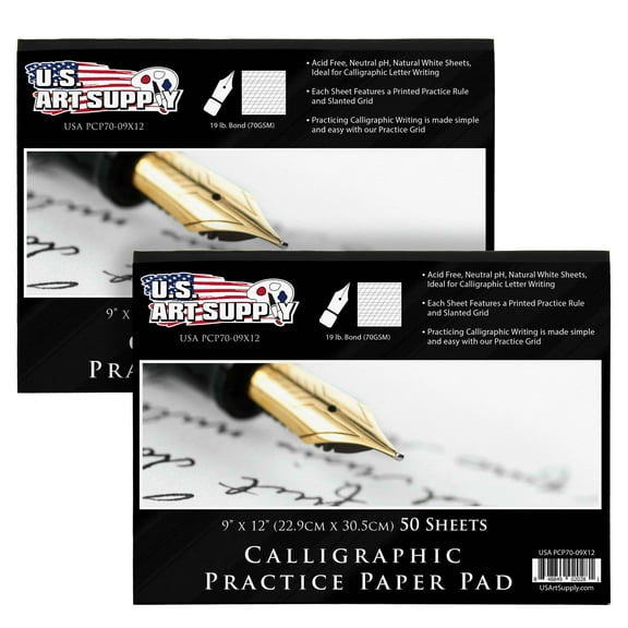 U.S. Art Supply 2 Pack of 9" x 12" Premium Calligraphic Practice Paper Pad 19 Pound Bond (70gsm) 50-Sheets