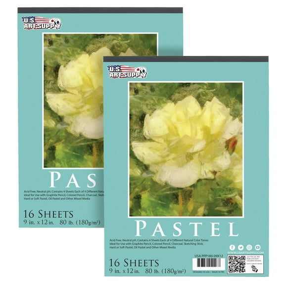 U.S. Art Supply 2 Pack of 9" x 12" Premium Pastel Paper Pad, 80lbs Assorted Natural Tone Colors 16-Sheets