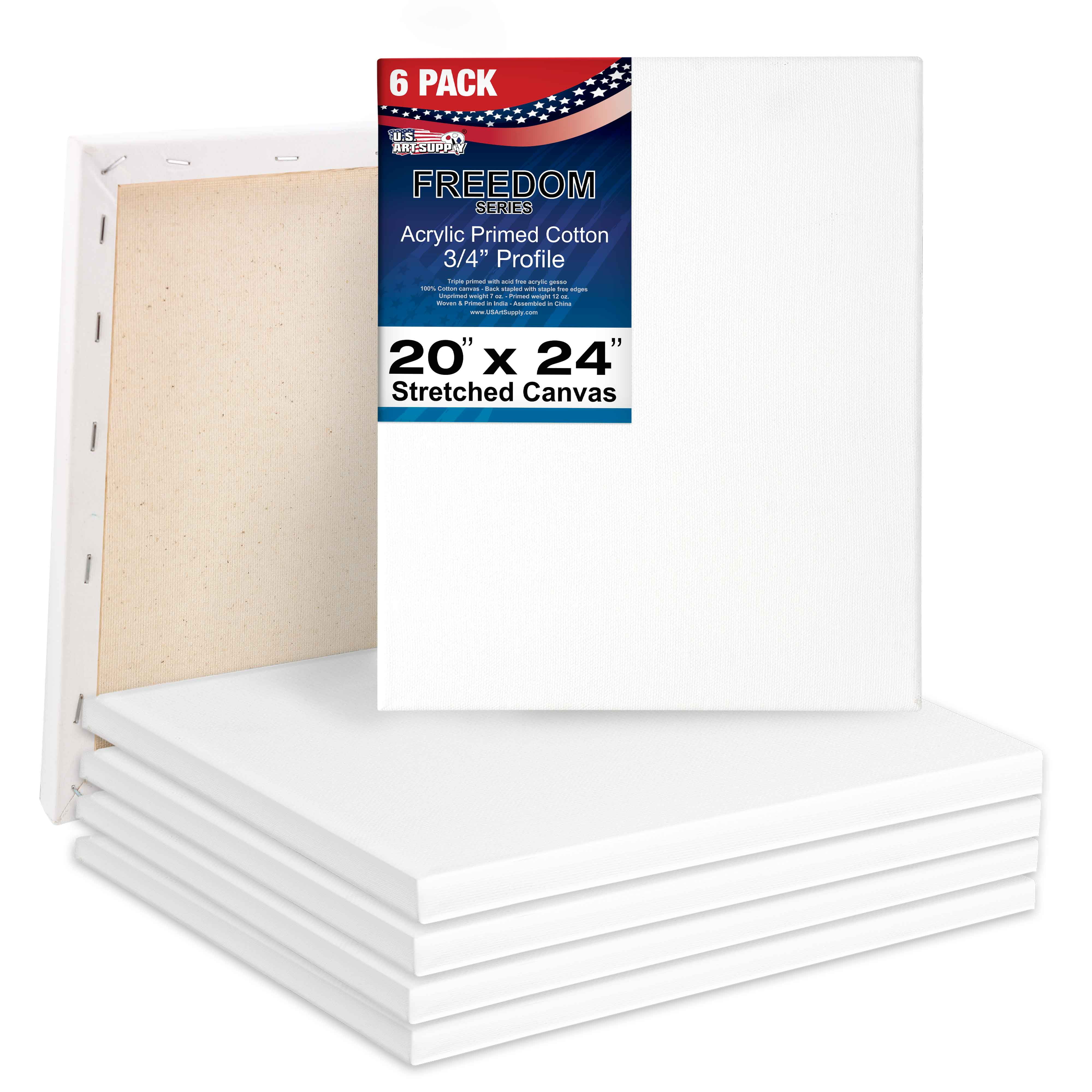 U.S. Art Supply 20 x 24 inch Stretched Canvas 12-Ounce Triple Primed, 6-Pack - Professional Artist Quality White Blank 3/4" Profile, 100% Cotton, Heavy-Weight Gesso - Acrylic Pouring, Oil Painting