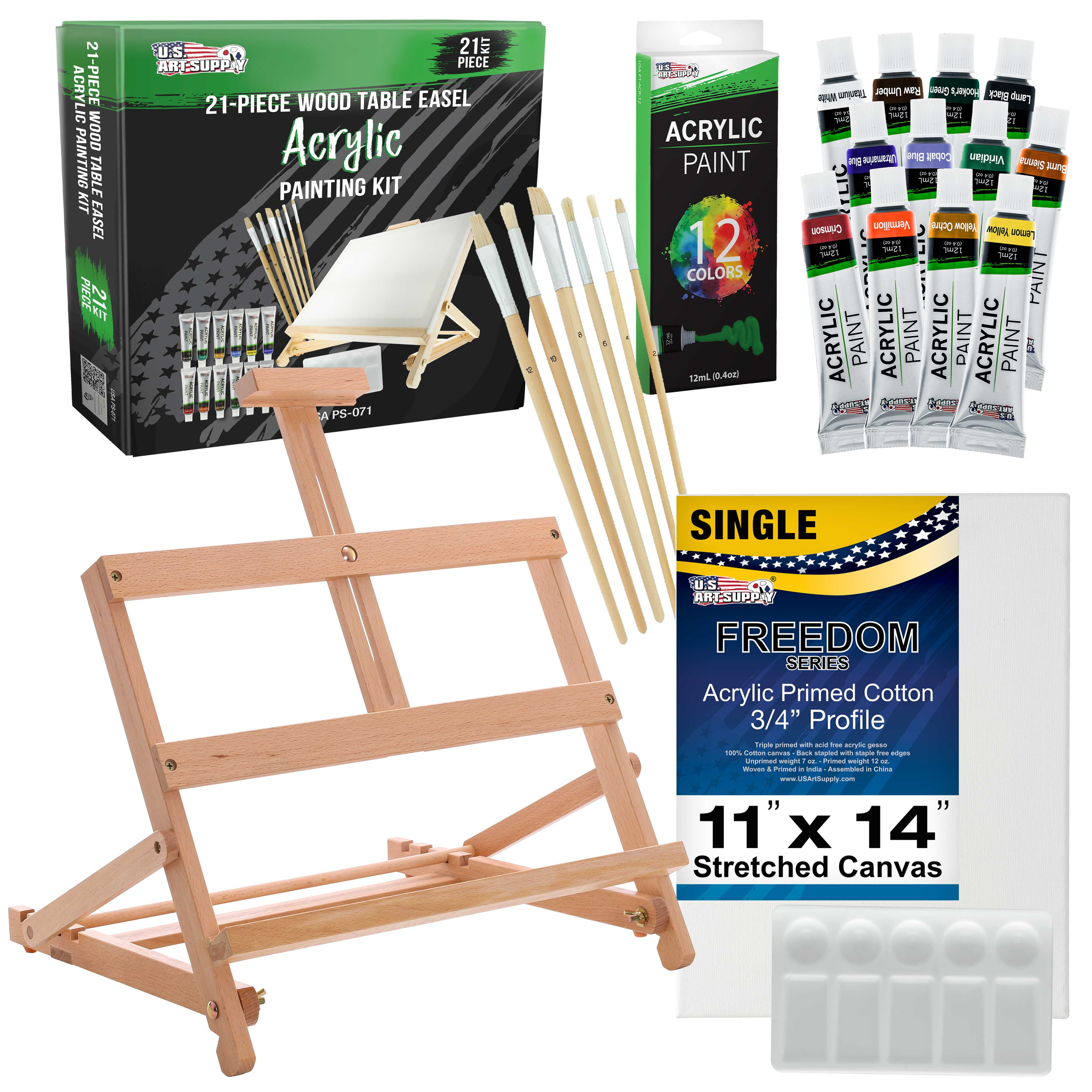 Easel & Canvas Sets 52 Pcs Painting Supplies(4 PCS Easels+4 PCS Canvases+  40 PCS Brushes+4 PCS Palettes)16 Inch Tabletop Easel Wooden Art Easel for