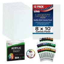 U.S. Art Supply 24 Color Set of Acrylic Paint in 12ml Tubes with 12 Pack 8" X 10" Professional Quality Canvas Panels