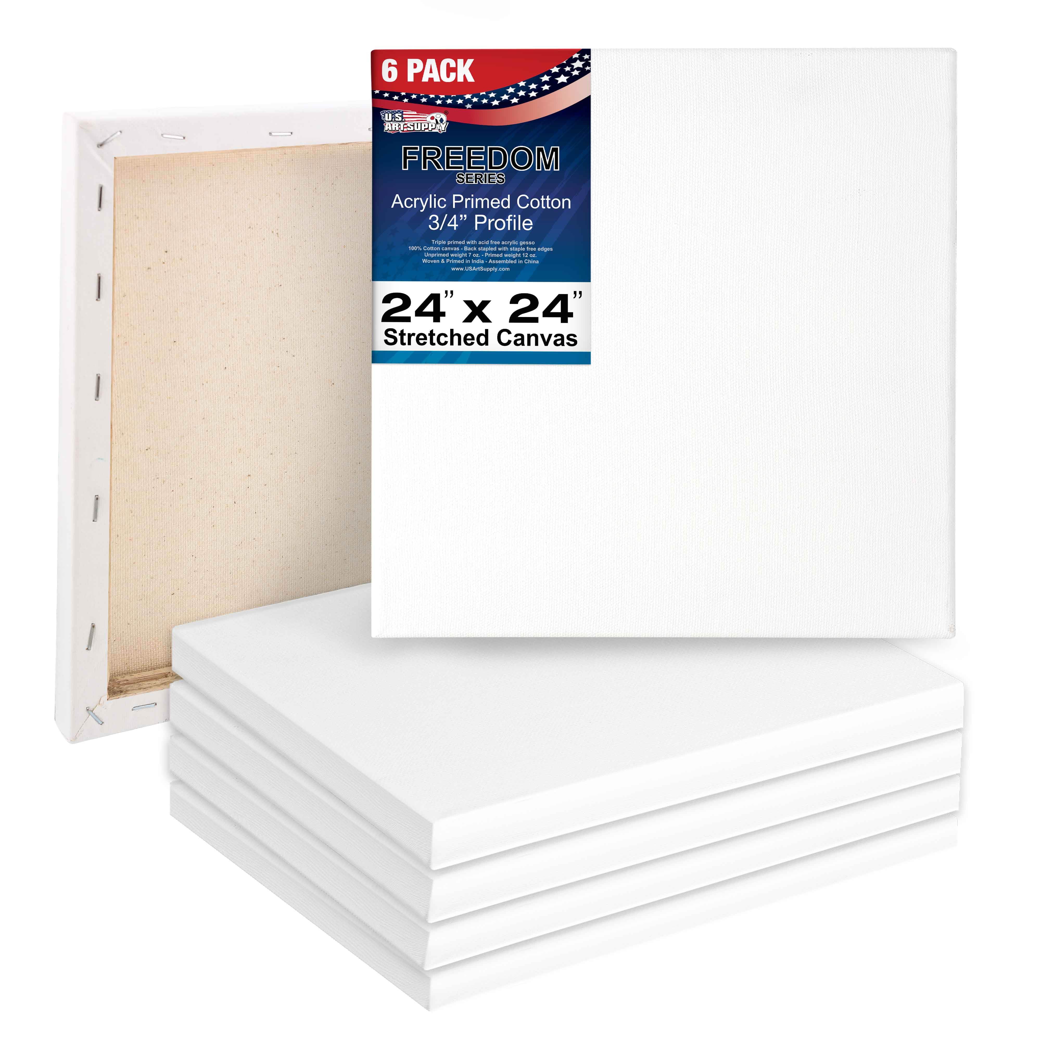 U.S. Art Supply 24 x 24 inch Stretched Canvas 12-Ounce Triple Primed, 6-Pack - Professional Artist Quality White Blank 3/4" Profile, 100% Cotton, Heavy-Weight Gesso - Acrylic Pouring, Oil Painting