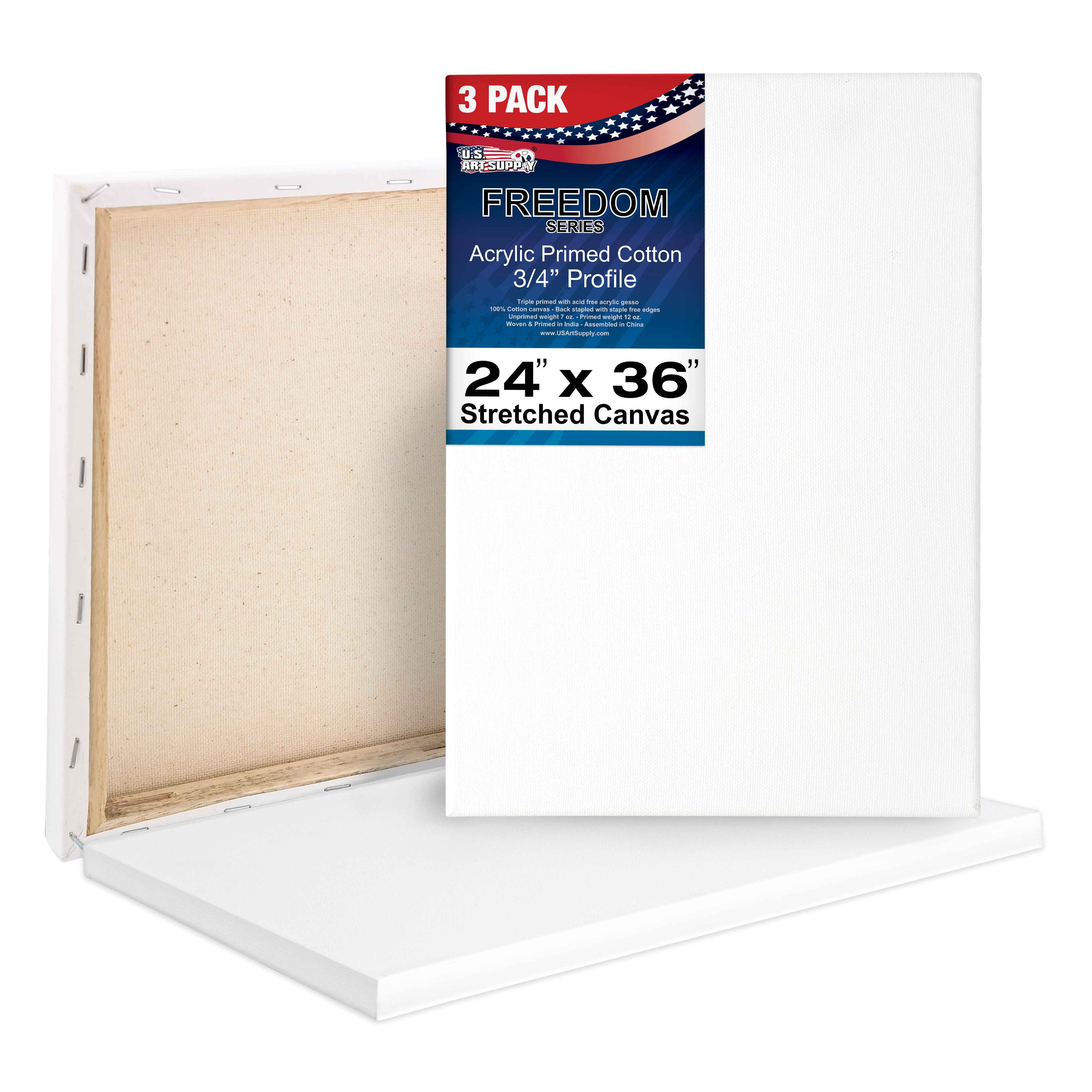 PHOENIX Extra Large Blank Canvas 24X36 Inch - 4 Pack 100% Cotton 12 oz.  Triple Primed Pre Gessoed White Stretched Canvases for Painting - Ready to