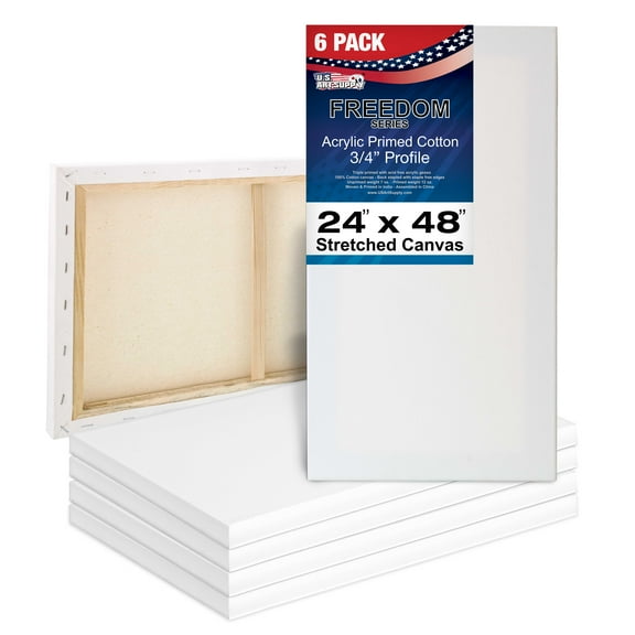 U.S. Art Supply 24 x 48 inch Stretched Canvas 12-Ounce Triple Primed, 6-Pack - Professional Artist Quality White Blank 3/4" Profile, 100% Cotton, Heavy-Weight Gesso - Acrylic Pouring, Oil Painting