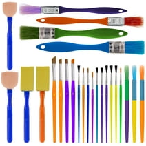 U.S. Art Supply 25-Piece Children's All Purpose Paint Brush Set - Artist Variety Value Pack, 6 Types, Flat, Round, Chip, Mop, Foam Tipped Brushes - Fun Kid's Party, School Student Class Craft Painting