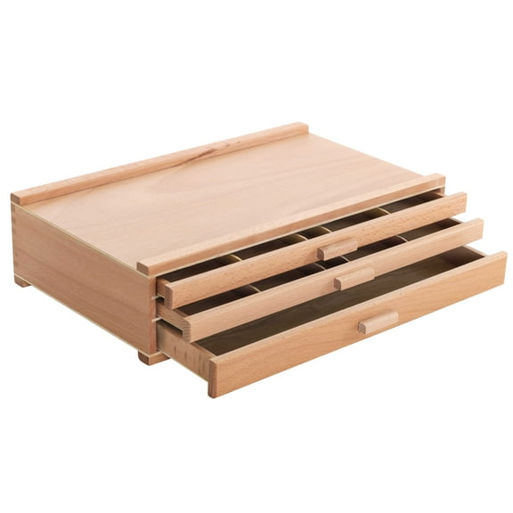 U.S. Art Supply 3-Drawer Artist Wood Pastel, Pen, Marker Storage Box - Elm Hardwood Construction, 5 Compartments per Drawer - Ideal for Pastels, Pens, Pencils, Charcoal, Blending Tools, and More
