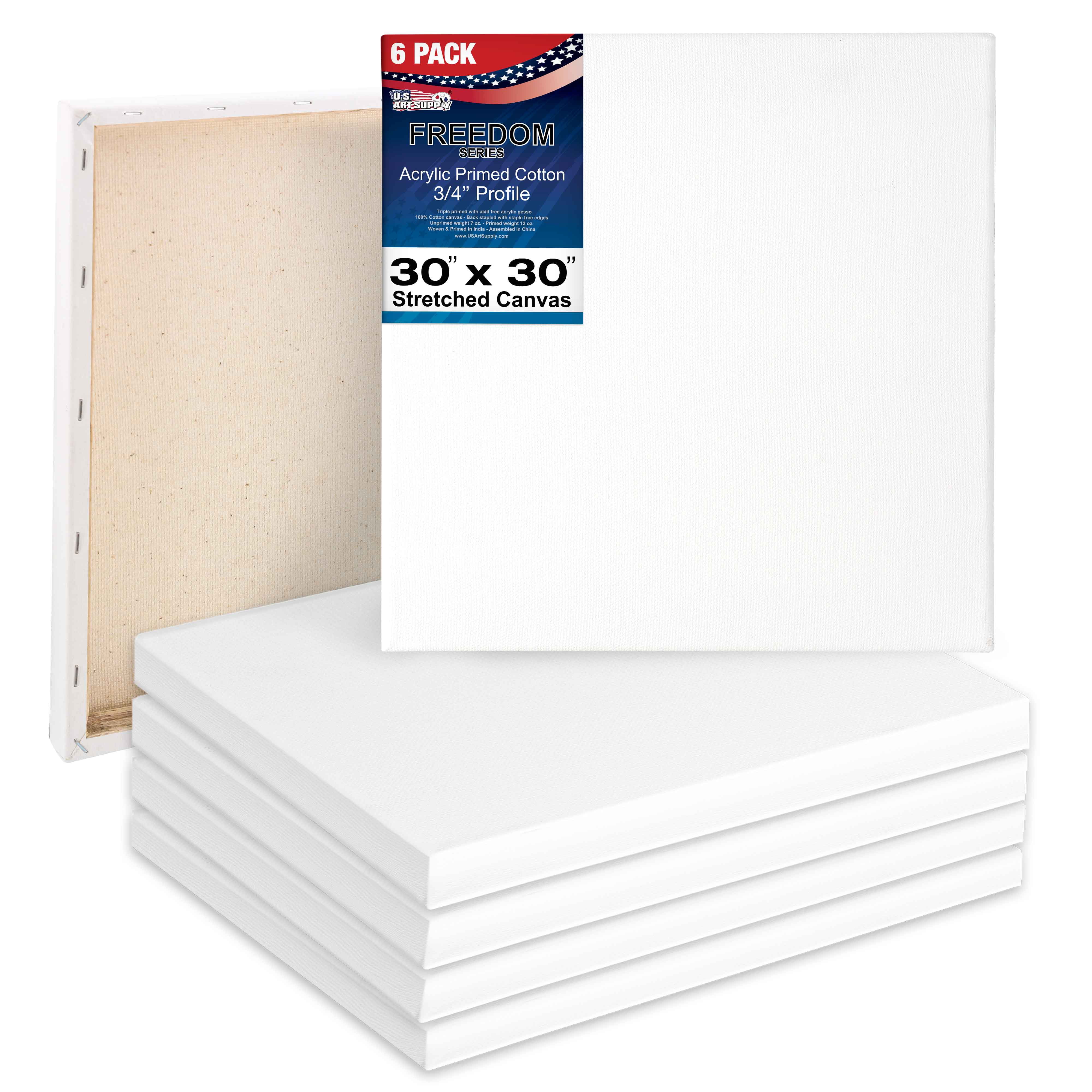 U.S. Art Supply 30 x 30 inch Stretched Canvas 12-Ounce Triple Primed, 6-Pack - Professional Artist Quality White Blank 3/4" Profile, 100% Cotton, Heavy-Weight Gesso - Acrylic Pouring, Oil Painting
