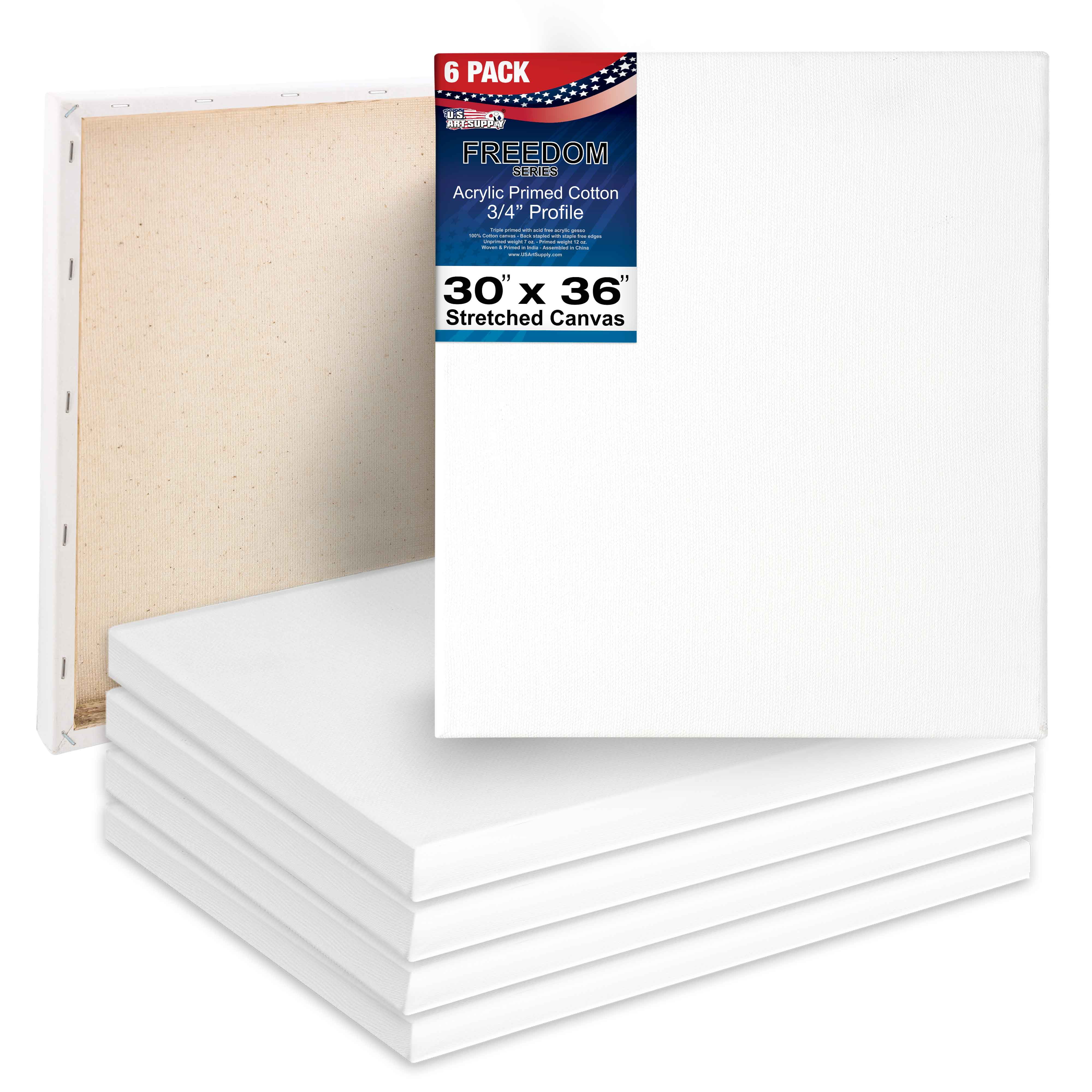 U.S. Art Supply 30 x 36 inch Stretched Canvas 12-Ounce Triple Primed, 6-Pack - Professional Artist Quality White Blank 3/4" Profile, 100% Cotton, Heavy-Weight Gesso - Acrylic Pouring, Oil Painting