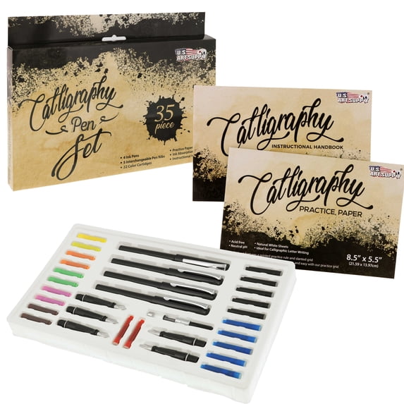 U.S. Art Supply 35-Piece Calligraphy Pen Set, 4 Pens, 5 Nib Sizes, 22 ...