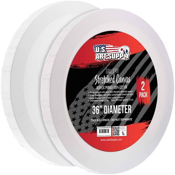 U.S. Art Supply 36 inch Diameter Round Gallery Depth 1-1/2" Profile Stretched Canvas 2-Pack - Acrylic Gesso Triple Primed 12-ounce 100% Cotton Acid-Free Back Stapled Pouring Art