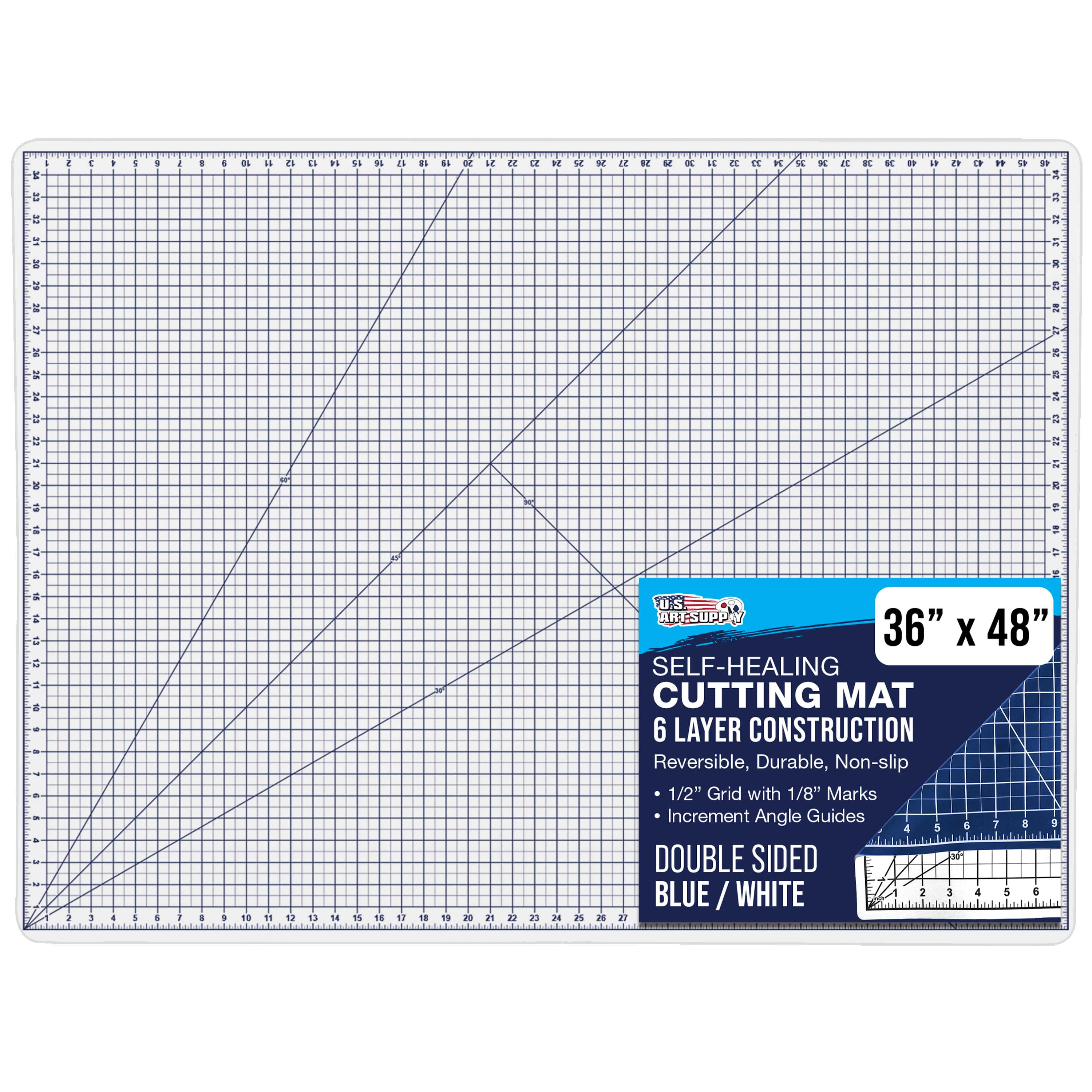 U.S. Art Supply 36" x 48" Self-Healing Cutting Mat 5-Ply - Double-Sided White/Blue Craft Mat, Non-Slip Cutting Mats for Crafts, Sewing, Quilting, Scrapbooking