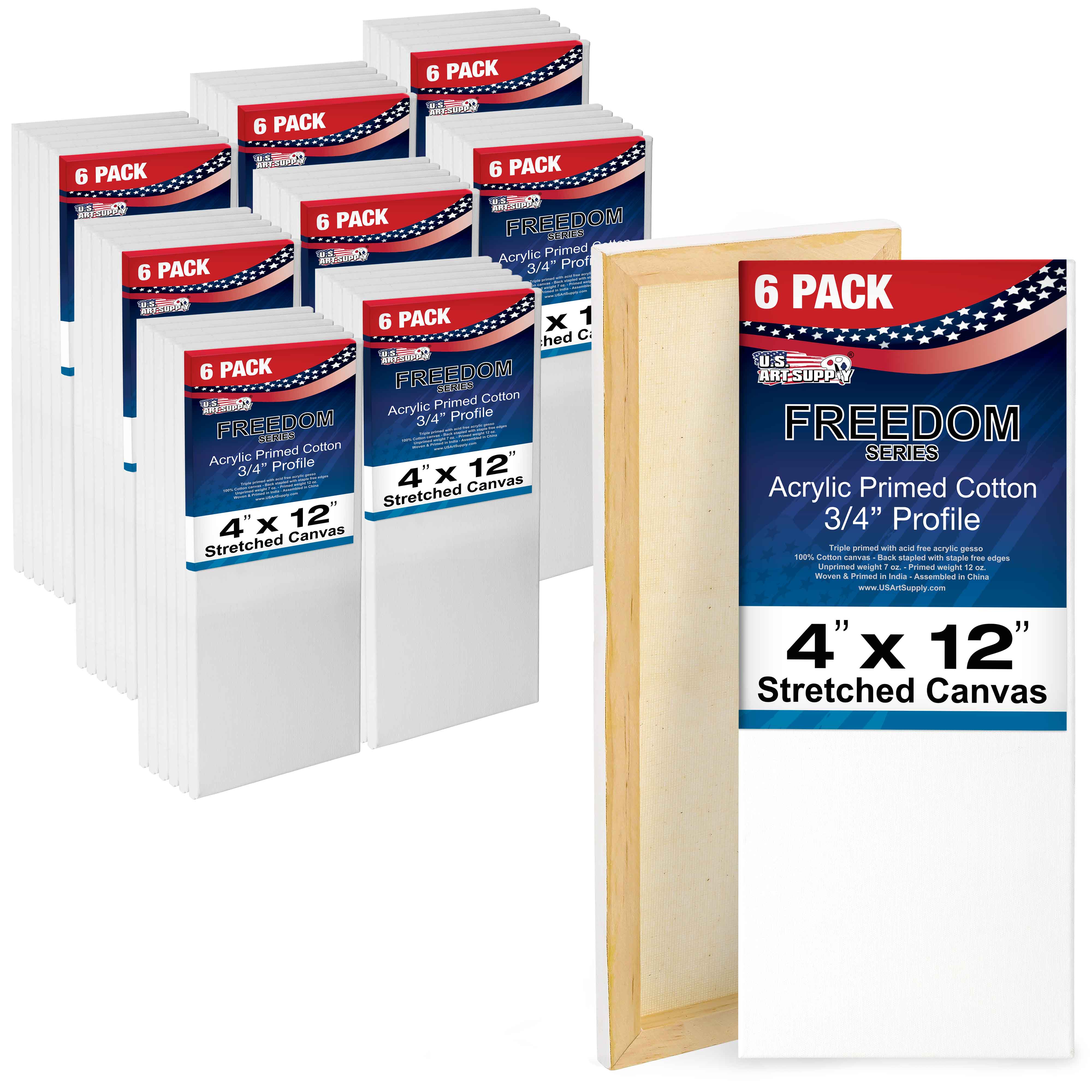 U.S. Art Supply 4 x 12 inch Stretched Canvas 12-Ounce Triple Primed, 48 ...