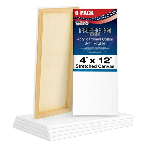 U.S. Art Supply 4 x 12 inch Stretched Canvas 12-Ounce Triple Primed, 6-Pack - Professional Artist Quality White Blank 3/4" Profile, 100% Cotton, Heavy-Weight Gesso - Acrylic Pouring, Oil Painting