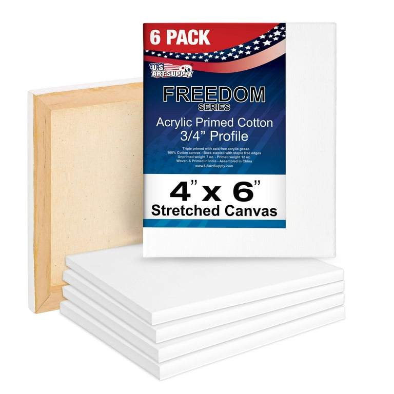 U.S. Art Supply 4 x 6 inch Stretched Canvas 12-Ounce Triple Primed, 6-Pack  - Professional Artist Quality White Blank 3/4 Profile, 100% Cotton