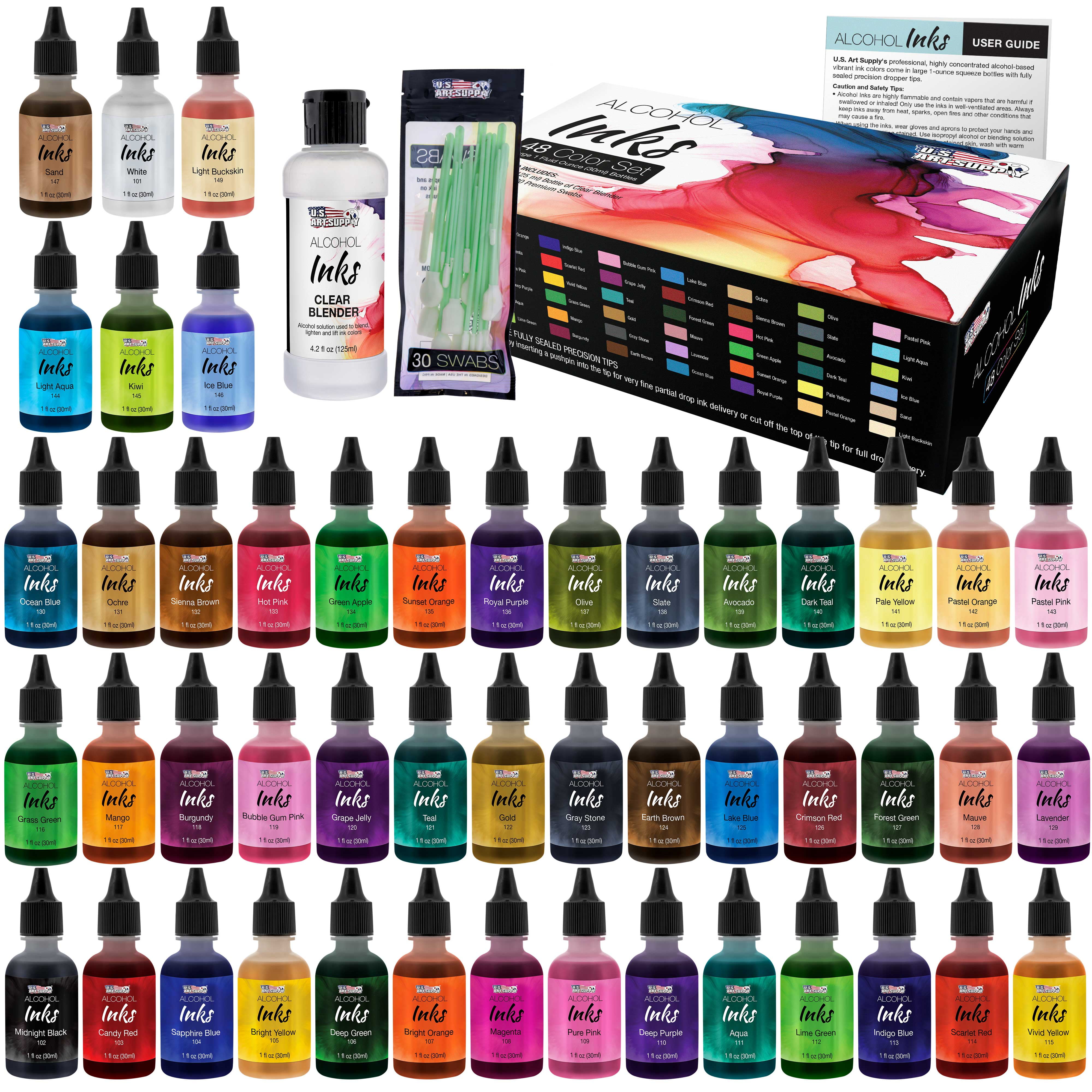 U.S. Art Supply 48 Color Alcohol Ink Set - Huge 30ml Triple Sized 1-oz  Bottles - Includes 4-oz Blender & 30 Swabs - Vibrant Highly Concentrated