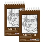 U.S. Art Supply 5.5" x 8.5" Premium Heavy-Weight Paper Spiral Bound Sketch Pad, 90 Pound (160gsm), Pad of 30-Sheets (Pack of 2 Pads)
