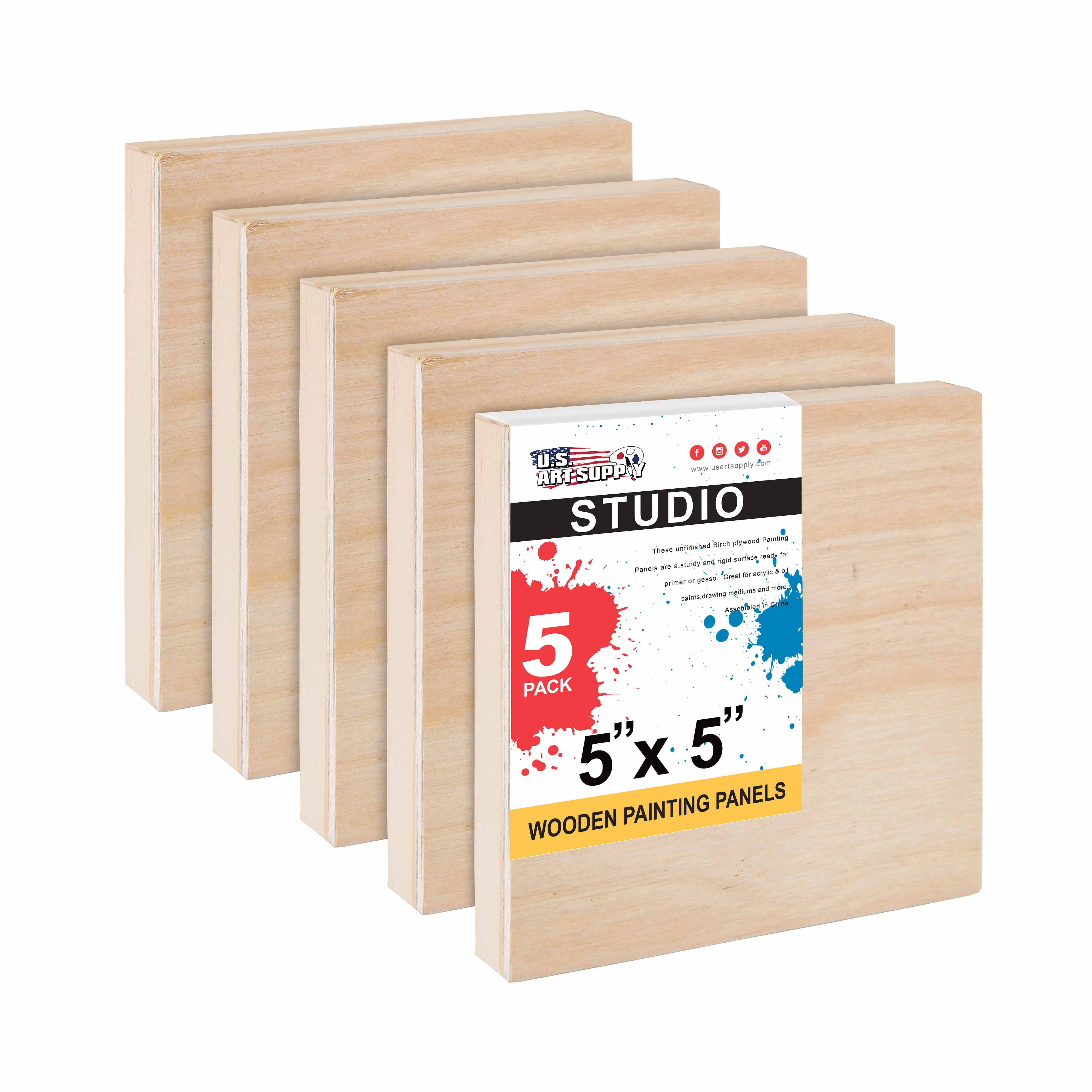 U.S. Art Supply 5" x 5" Birch Wood Paint Pouring Panel Boards, Studio 3