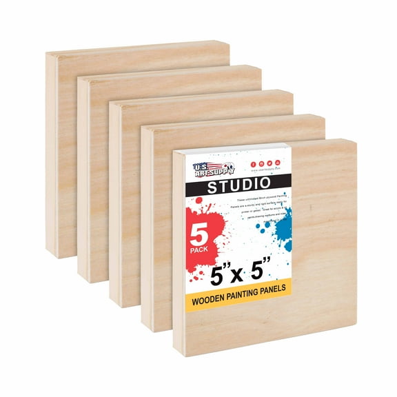 U.S. Art Supply 5" x 5" Birch Wood Paint Pouring Panel Boards, Studio 3/4" Deep Cradle (Pack of 5)