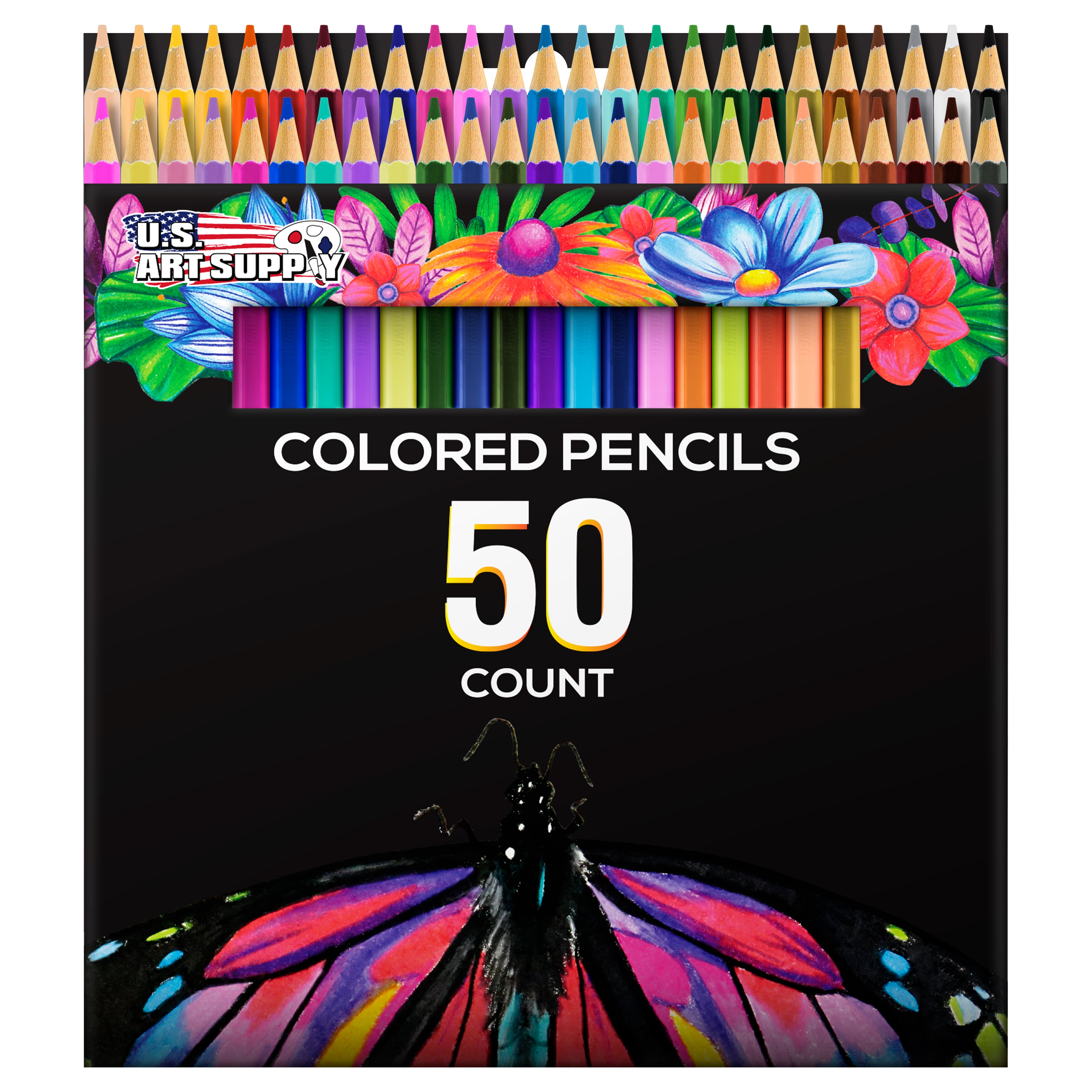 US Art Supply 50 Piece Adult Coloring Book Artist Grade Colored Pencil Set