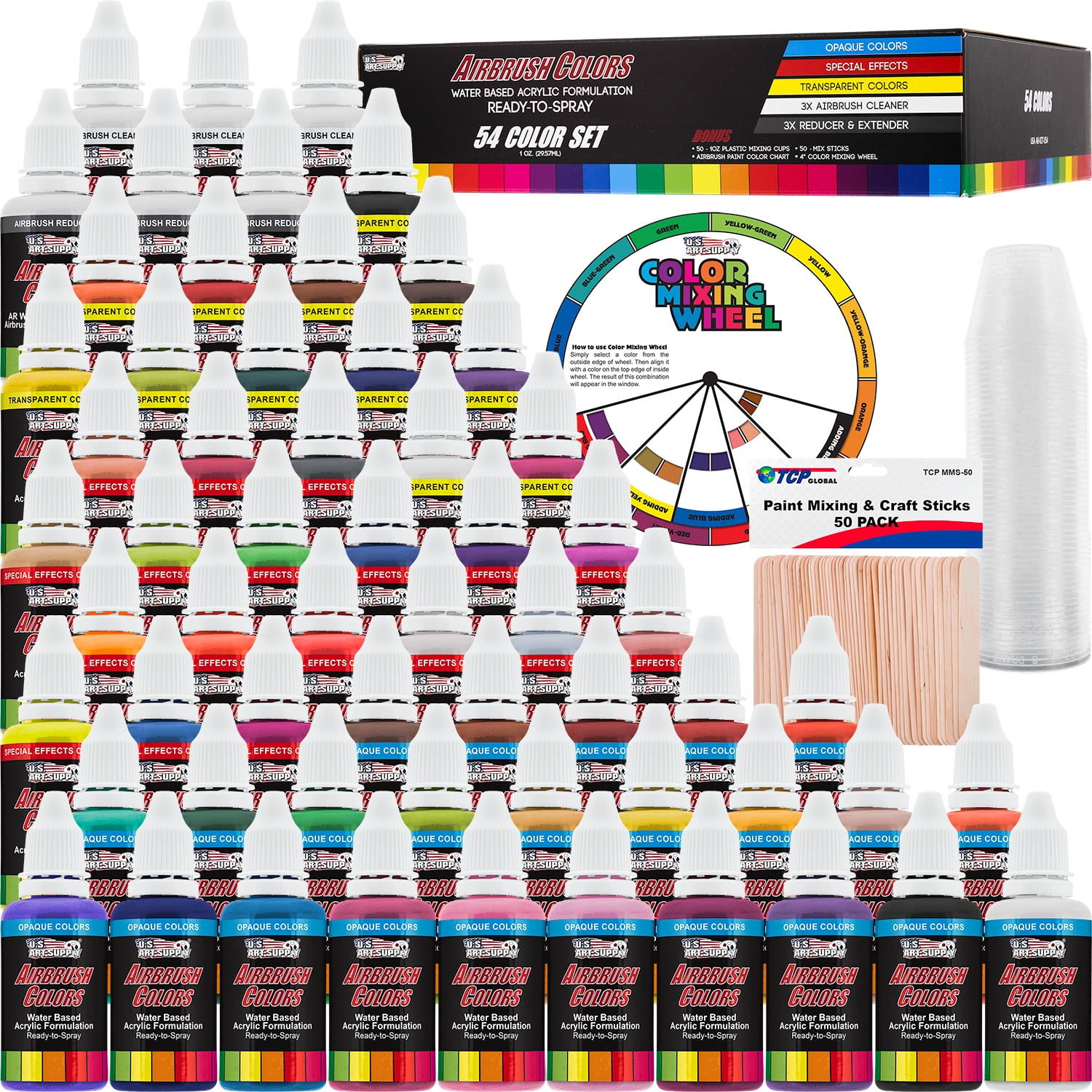  Complete Airbrush Paint Set - Perfect for Artists and Beginners  - Water-Based air brush paint with Thinner, Cleaner, Mixing Cups, Mixing  Sticks - A Must-Have for Creativity : Arts, Crafts 