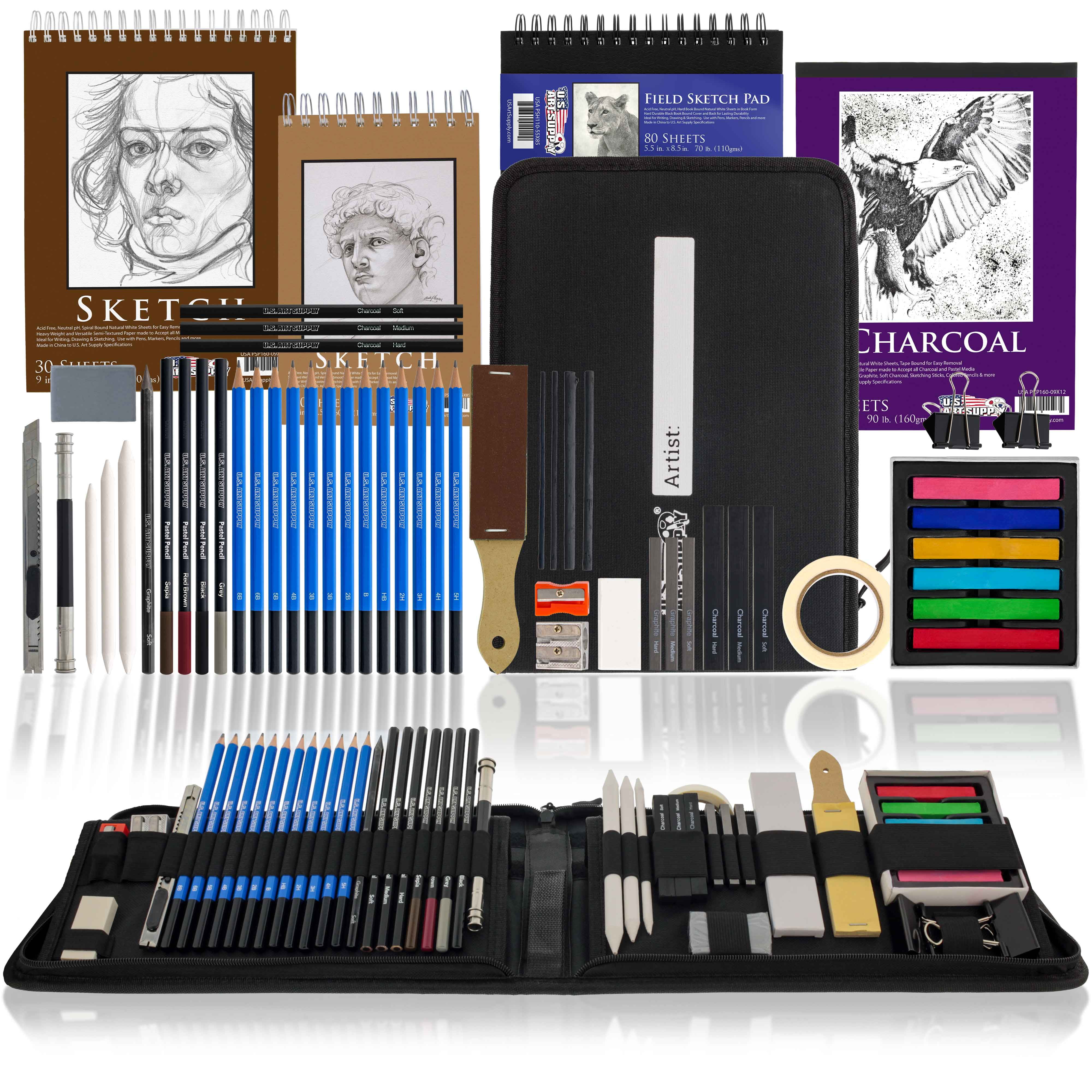  Prina 76 Pack Drawing Set Sketching Kit, Pro Art Supplies with  3-Color Sketchbook, Include Tutorial, Colored, Graphite, Charcoal,  Watercolor & Metallic Pencil, for Artists Adults Teens Beginner : Arts,  Crafts