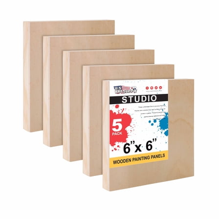 U.S. Art Supply 6" x 6" Birch Wood Paint Pouring Panel Boards, Studio 3/4" Deep Cradle (Pack of 5)