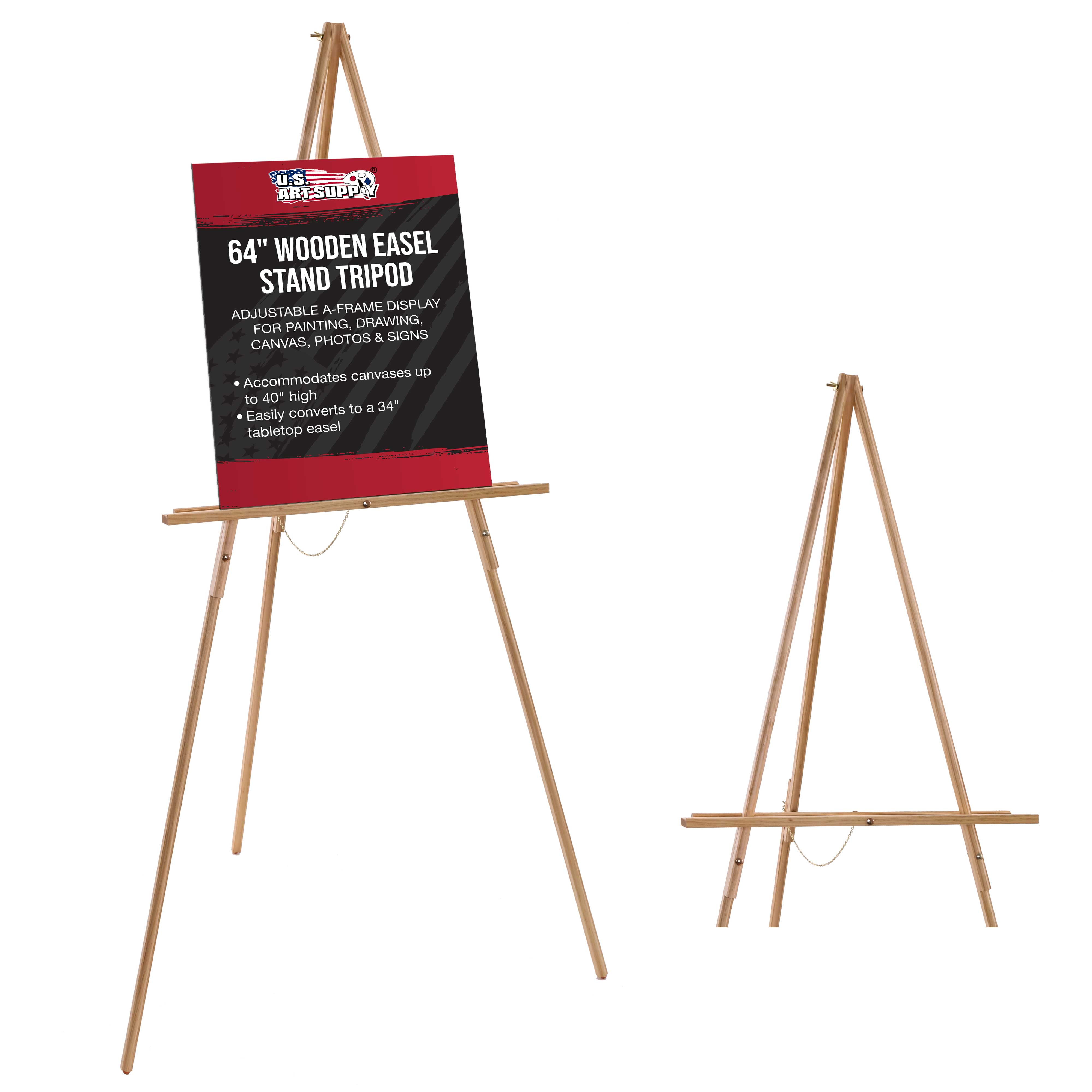 U.S. Art Supply 64" Black Wooden Easel Stand - Adjustable A-Frame Tripod for Painting, Drawing, Photos & Signs - Lightweight Easels, Wood Easel Stand for Sign Wedding Display 40" Canvas Capacity