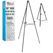 U.S. Art Supply 66" High Showroom Black Aluminum Display Easel and Presentation Stand, Adjustable Floor and Tabletop Use