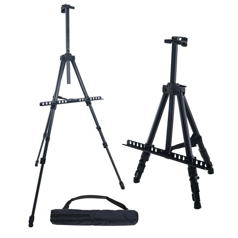U.S. Art Supply 66 Inch Sturdy Black Aluminum Tripod Artist Field and  Display Easel Stand - Adjustable Height 20 to 5.5 Feet, Holds 32 Canvas 