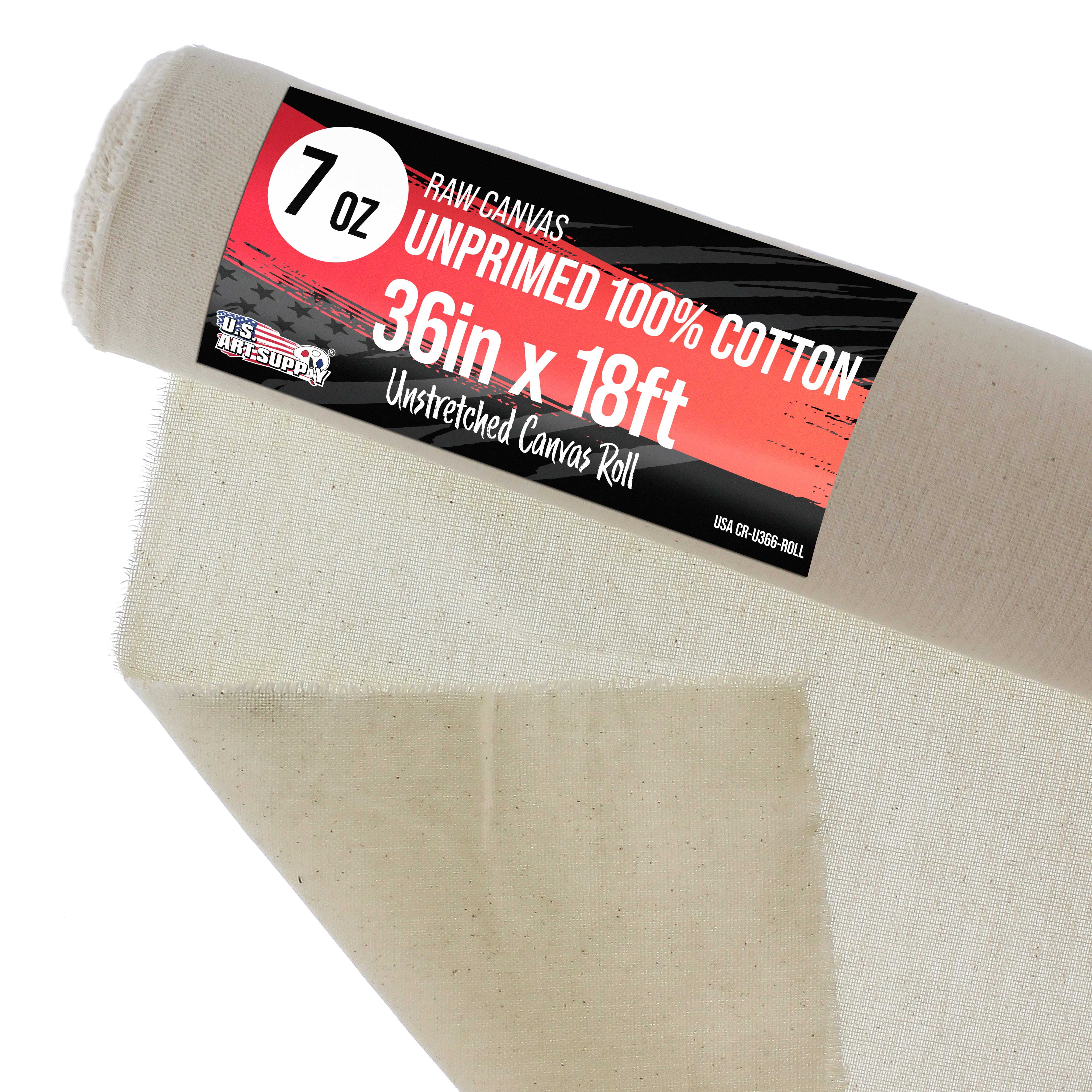 U.S. Art Supply 7-Ounce Unprimed 36" Wide x 6 Yards (18 Feet) Long Unstretched Canvas Roll - 100% Cotton, Woven, Acid-Free - Oil & Acrylic Painting, Murals, Backdrop - Cut To Stretcher Bar Frame Size